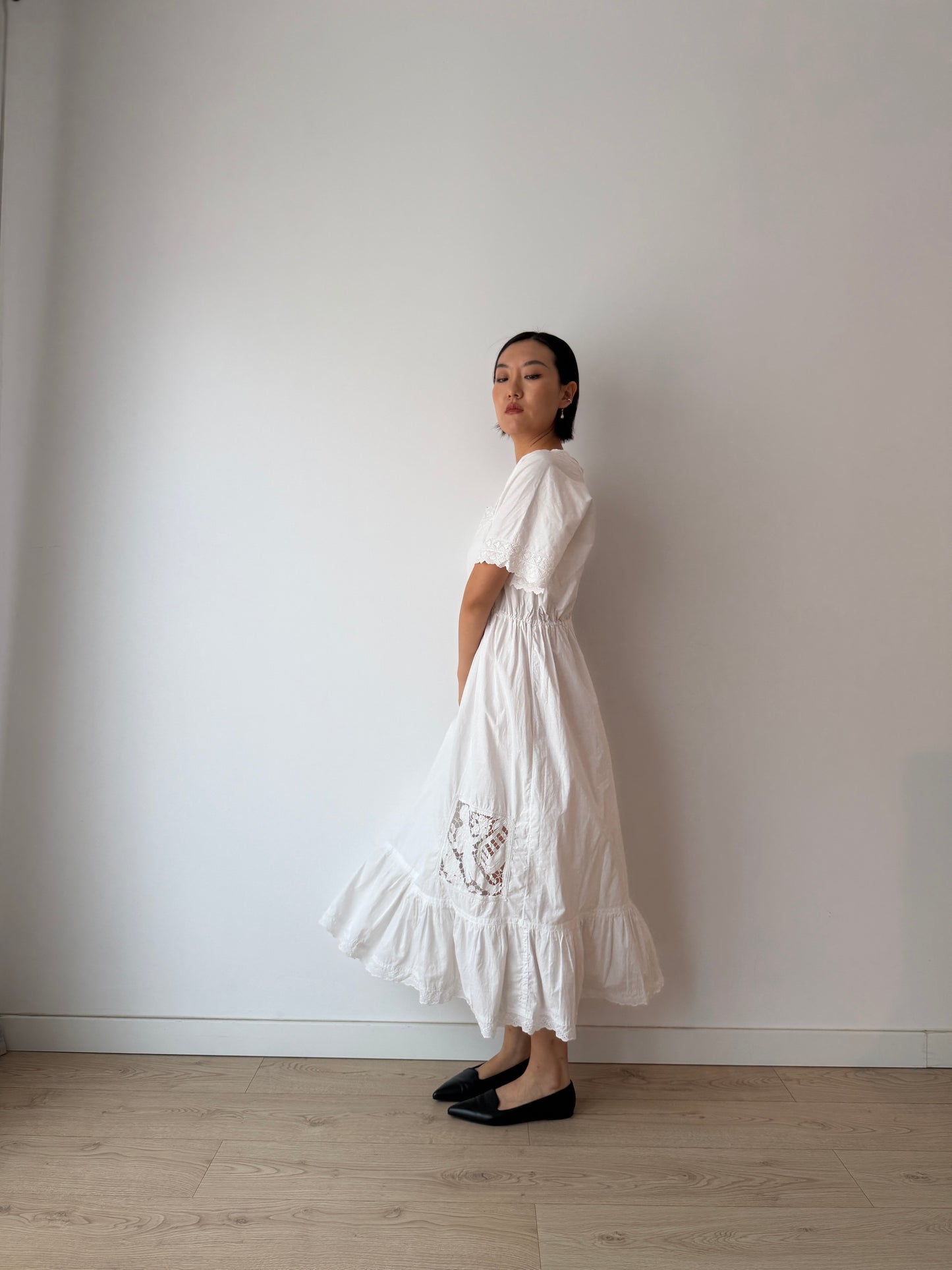 1910s Edwardian Floral French Embroidered Cotton Nightgown