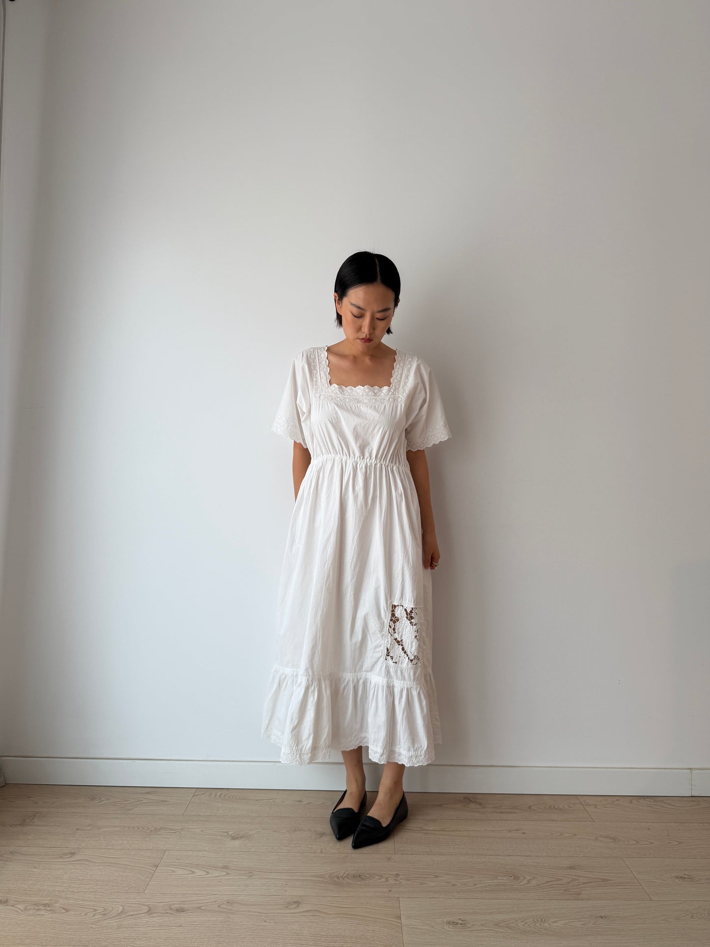 1910s Edwardian Floral French Embroidered Cotton Nightgown