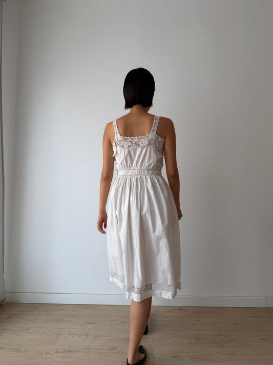 Antique 1910s Edwardian White Cotton Lace Dress, Romantic Cottagecore Dress