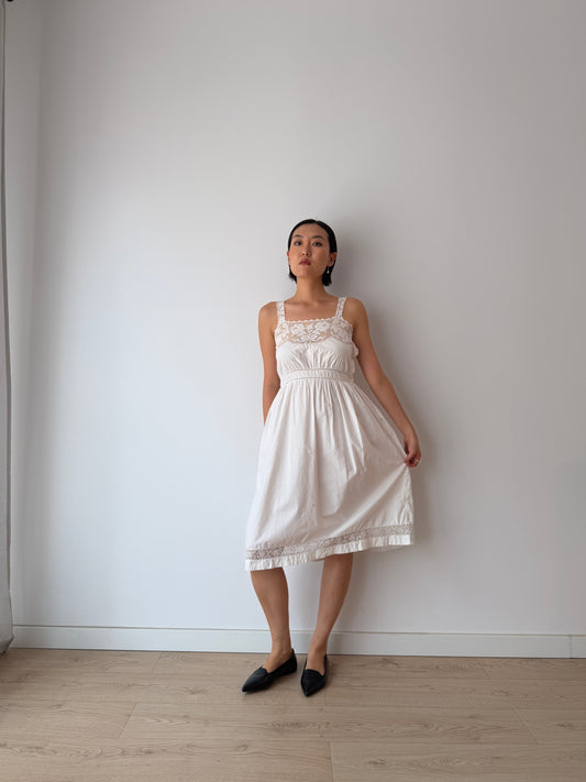 Antique 1910s Edwardian White Cotton Lace Dress, Romantic Cottagecore Dress