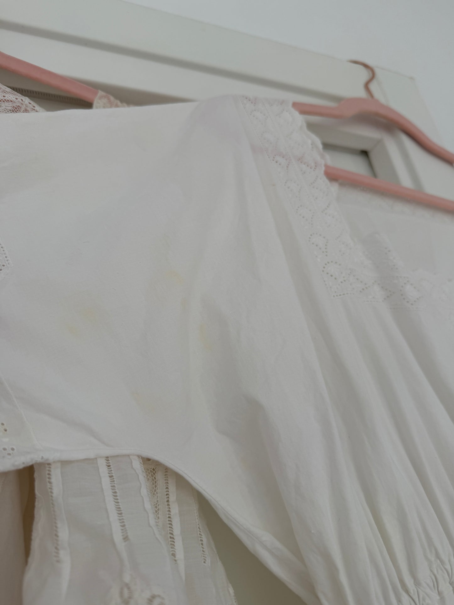 1910s Edwardian Floral French Embroidered Cotton Nightgown