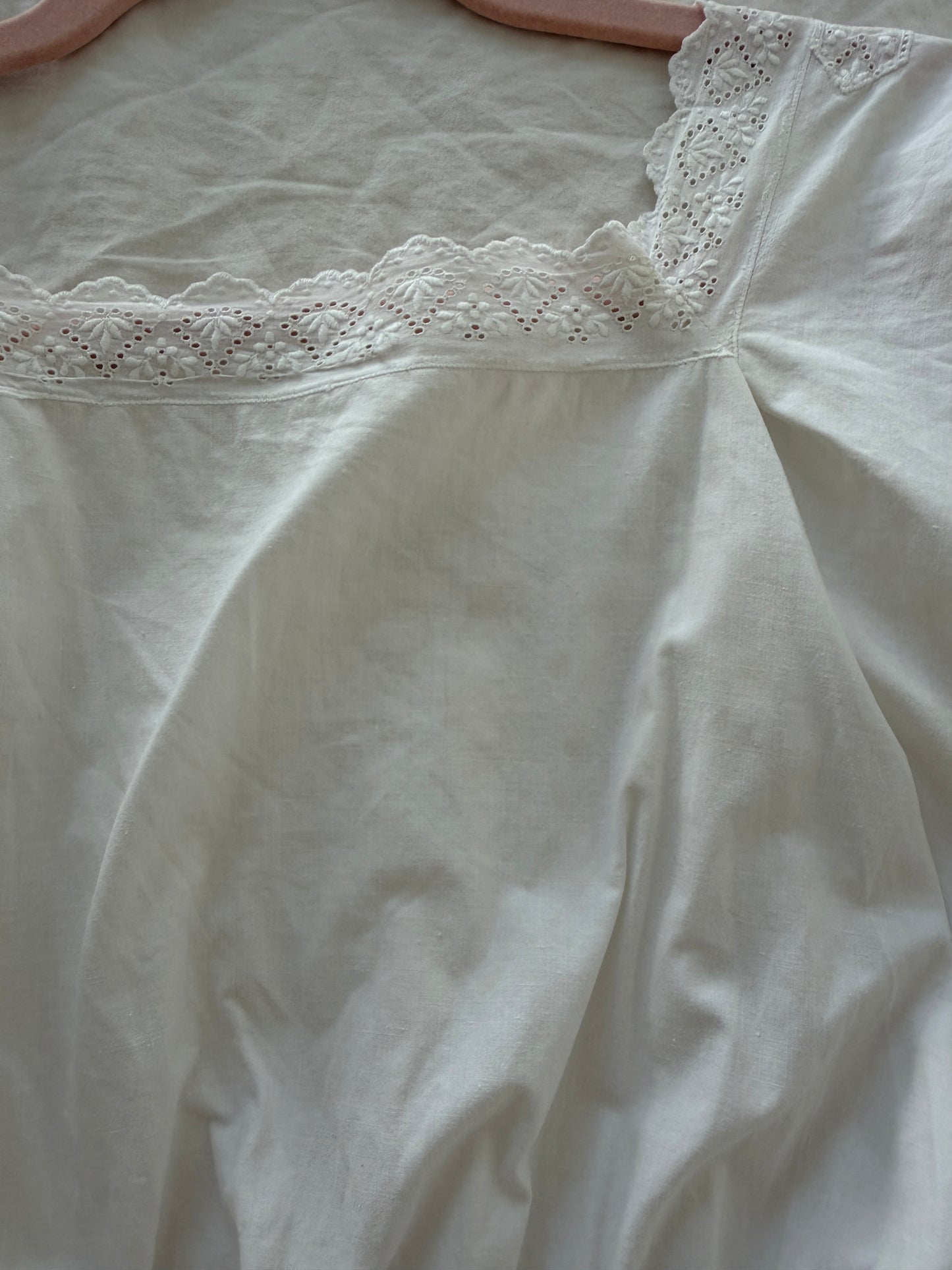1910s Edwardian Floral French Embroidered Cotton Nightgown