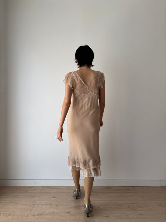 1990s Pink Pure Silk Vintage Y2K slip translucent dress