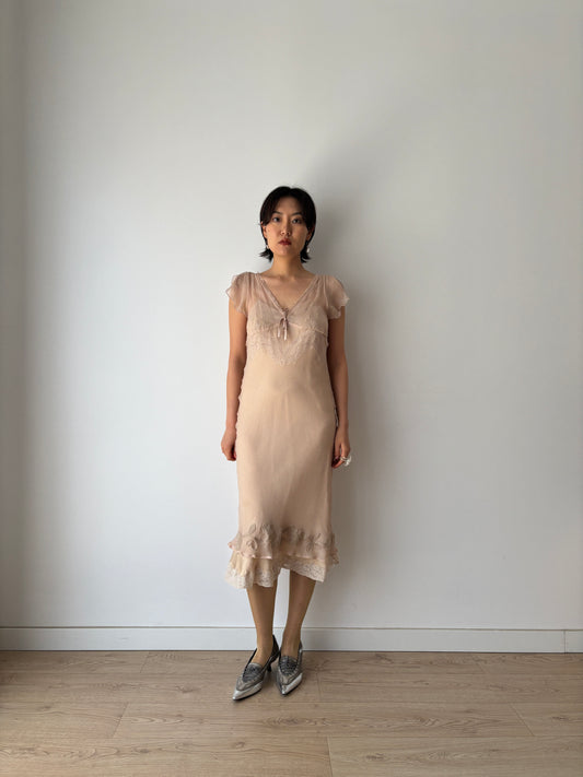 1990s Pink Pure Silk Vintage Y2K slip translucent dress