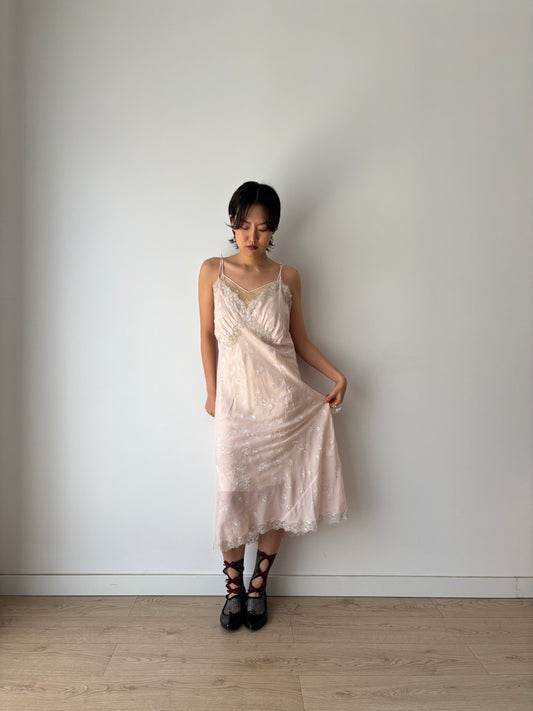 1940s rayon floral print lace slip