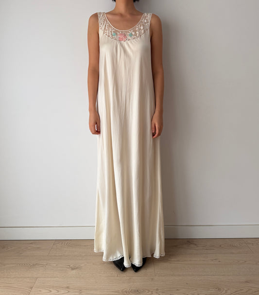 Vintage Bridal Florentine Pure Silk Nightdress, Embroidered Lace, Romantic Maxi Dress