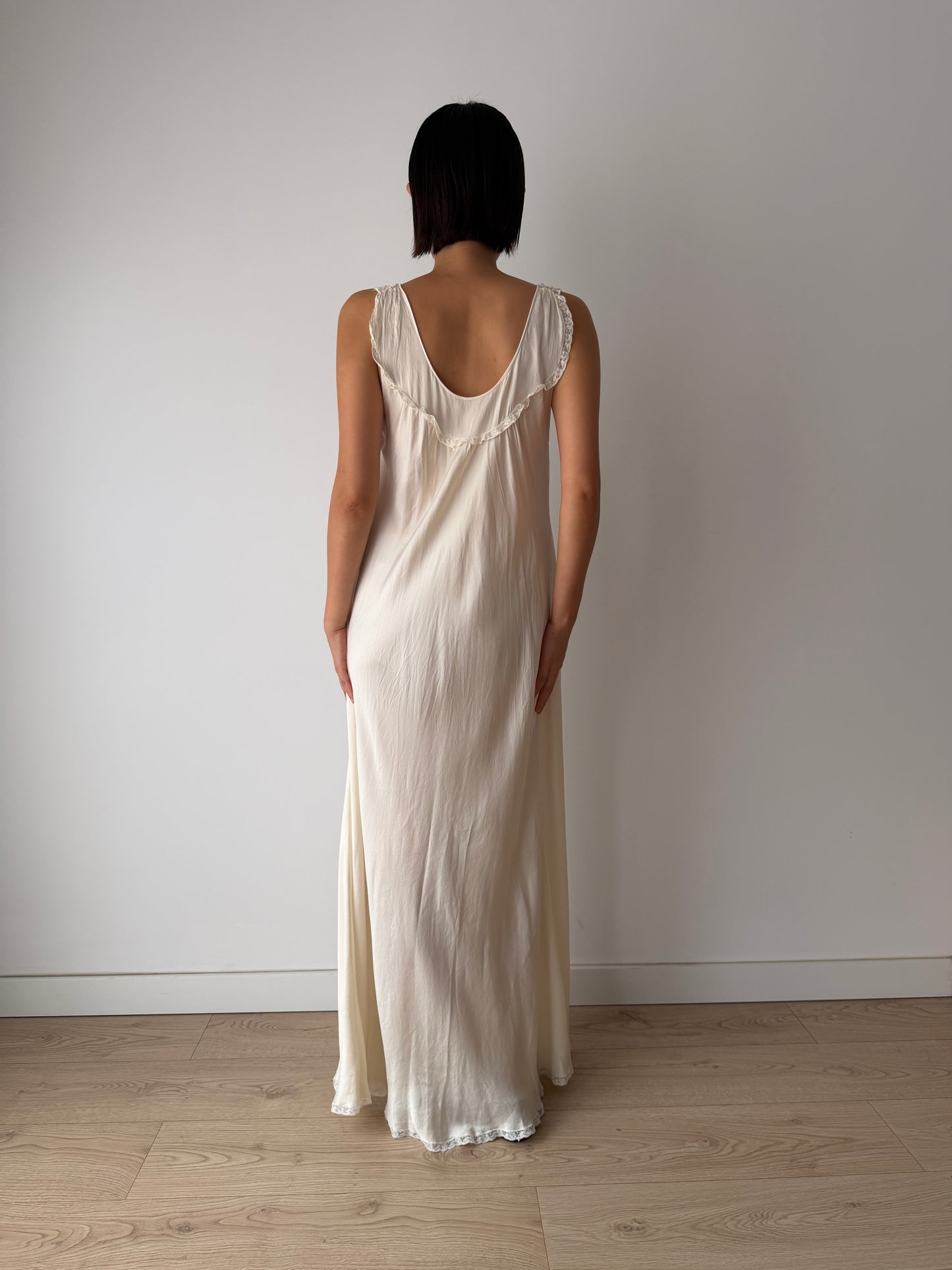 Vintage Bridal Florentine Pure Silk Nightdress, Embroidered Lace, Romantic Maxi Dress