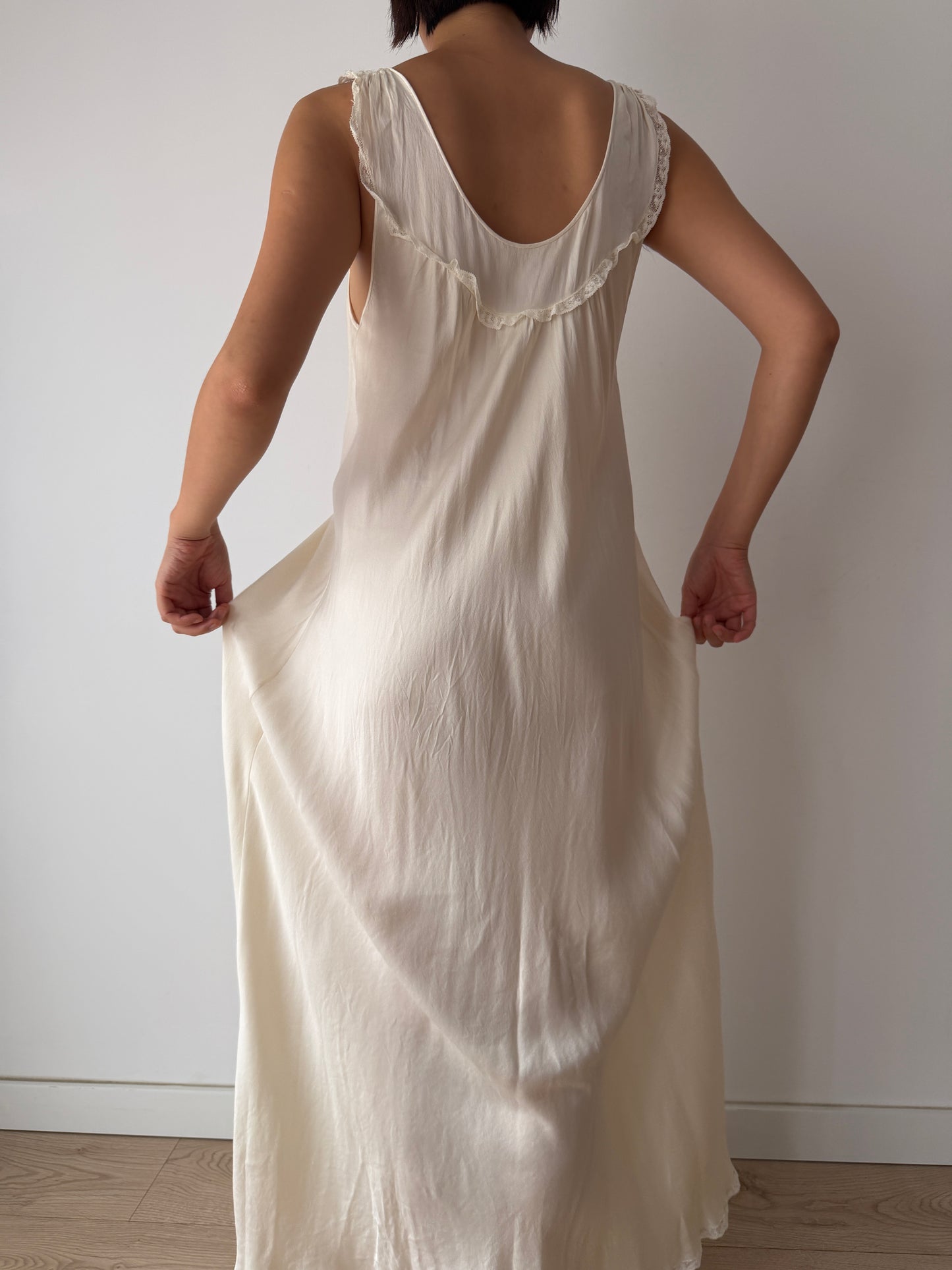 Vintage Bridal Florentine Pure Silk Nightdress, Embroidered Lace, Romantic Maxi Dress