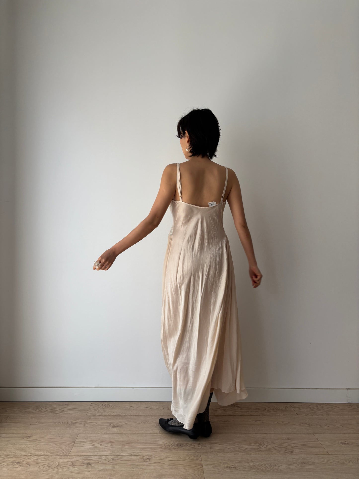 Vintage 90s Y2K romantic floral ballet pure silk pink bridal slip maxi dress