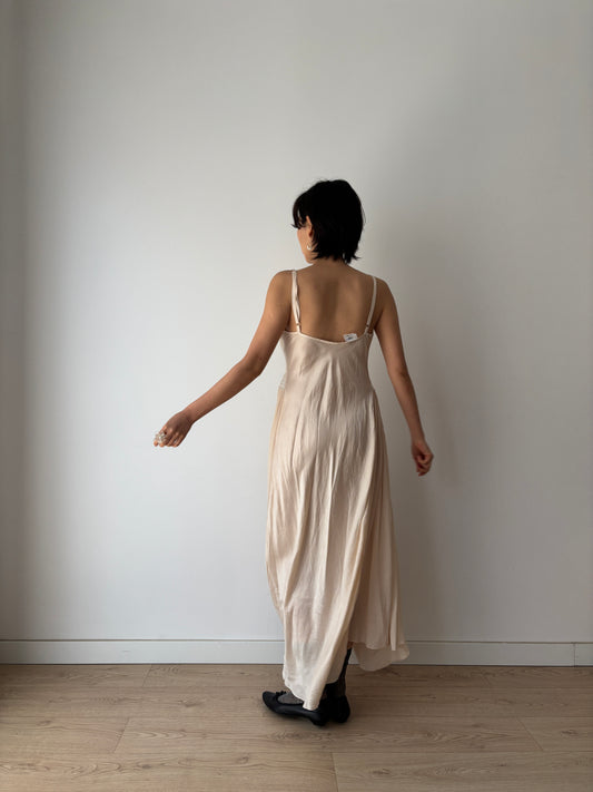 Vintage 90s Y2K romantic floral ballet pure silk pink bridal slip maxi dress