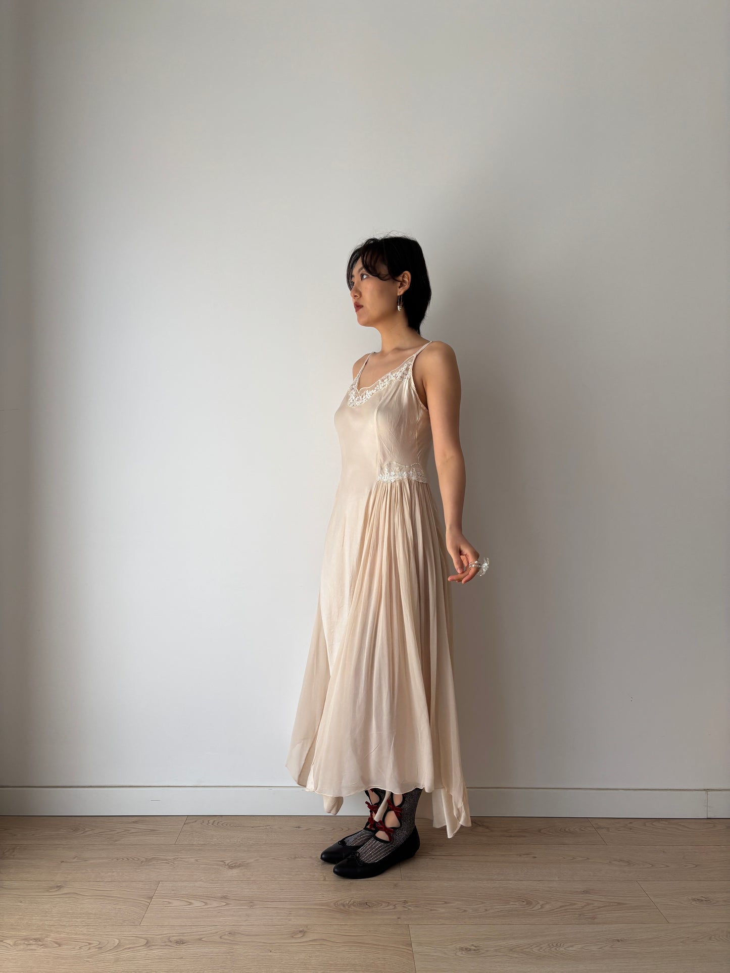 Vintage 90s Y2K romantic floral ballet pure silk pink bridal slip maxi dress