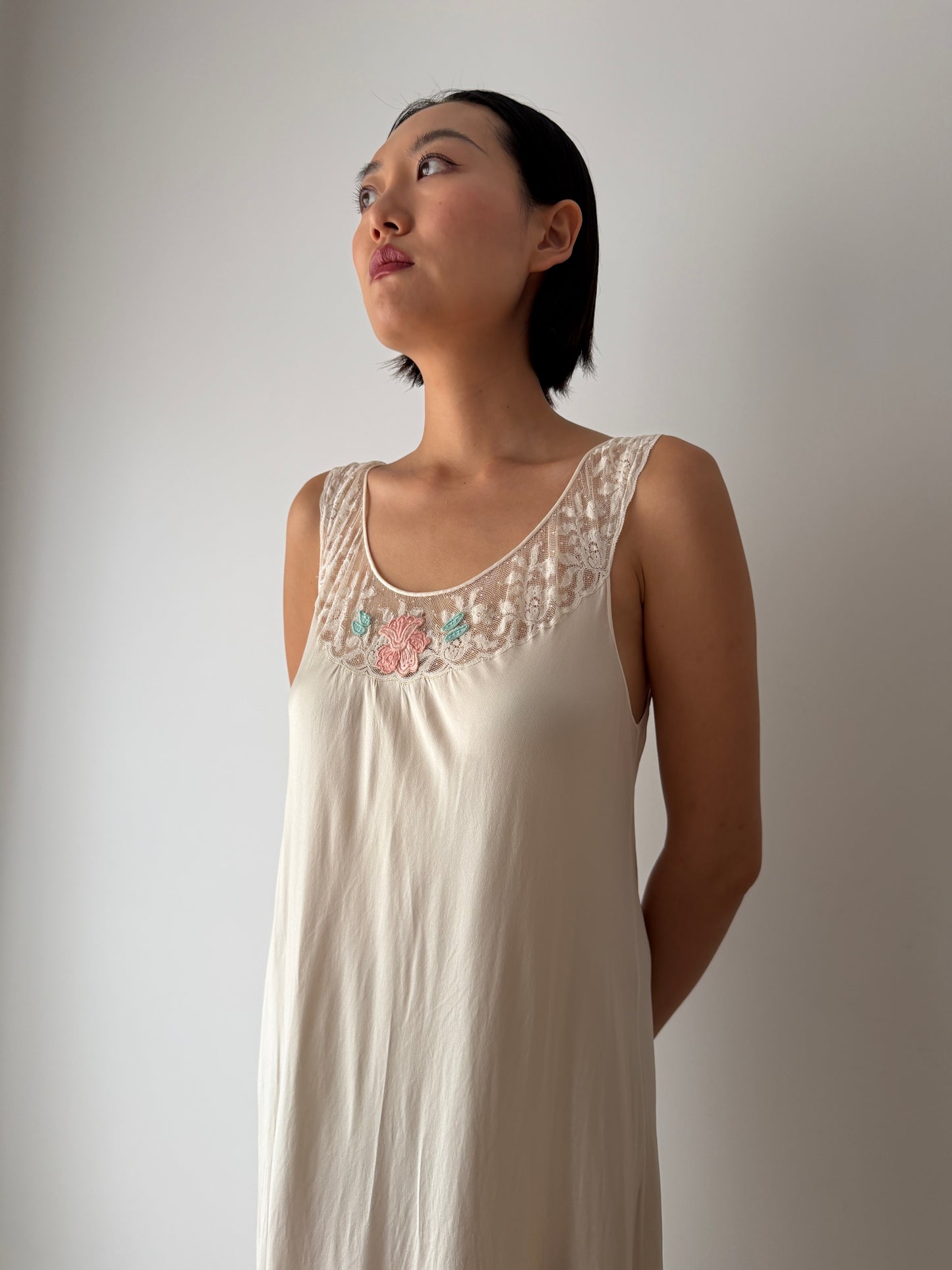 Vintage Bridal Florentine Pure Silk Nightdress, Embroidered Lace, Romantic Maxi Dress