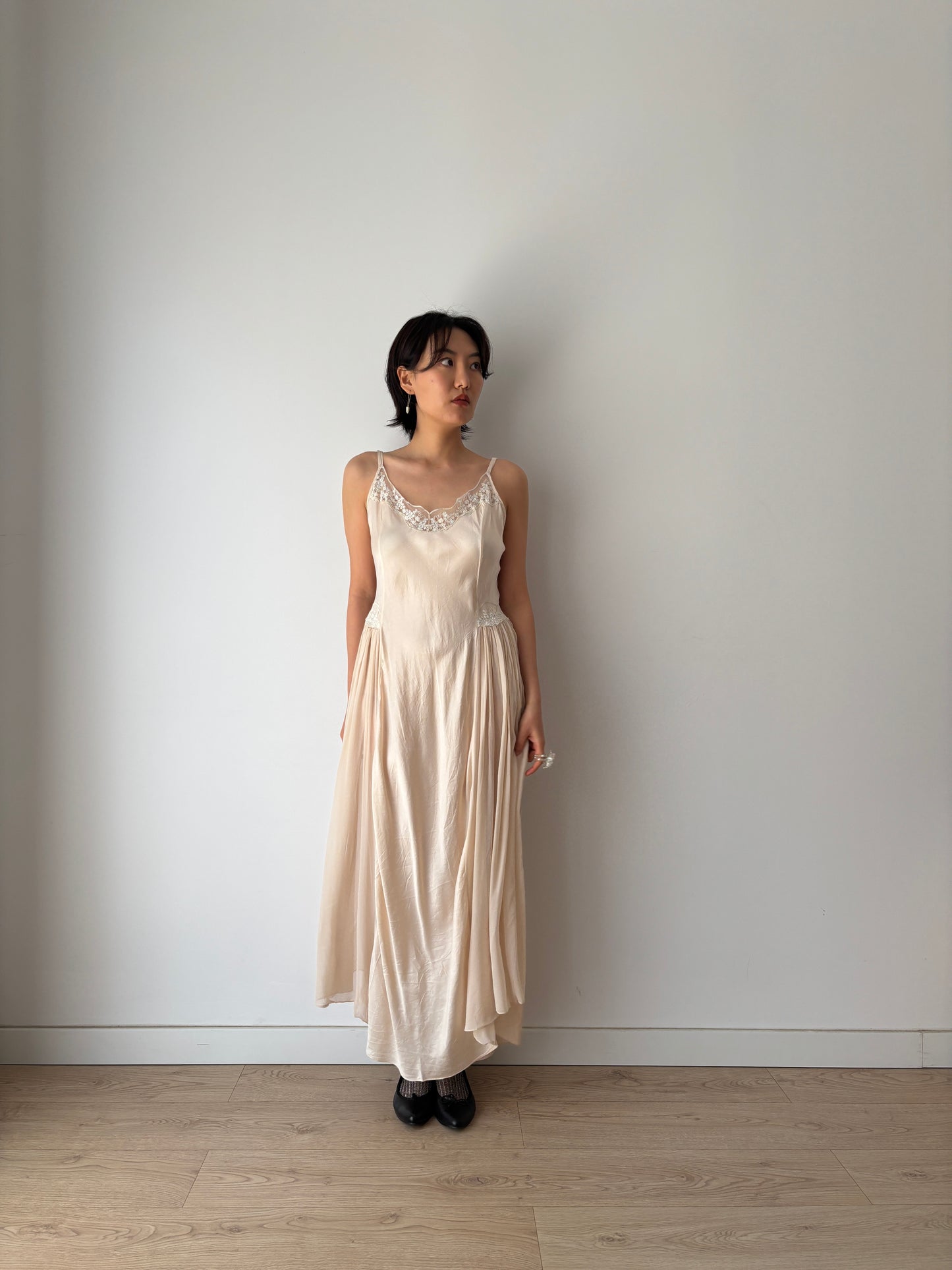 Vintage 90s Y2K romantic floral ballet pure silk pink bridal slip maxi dress