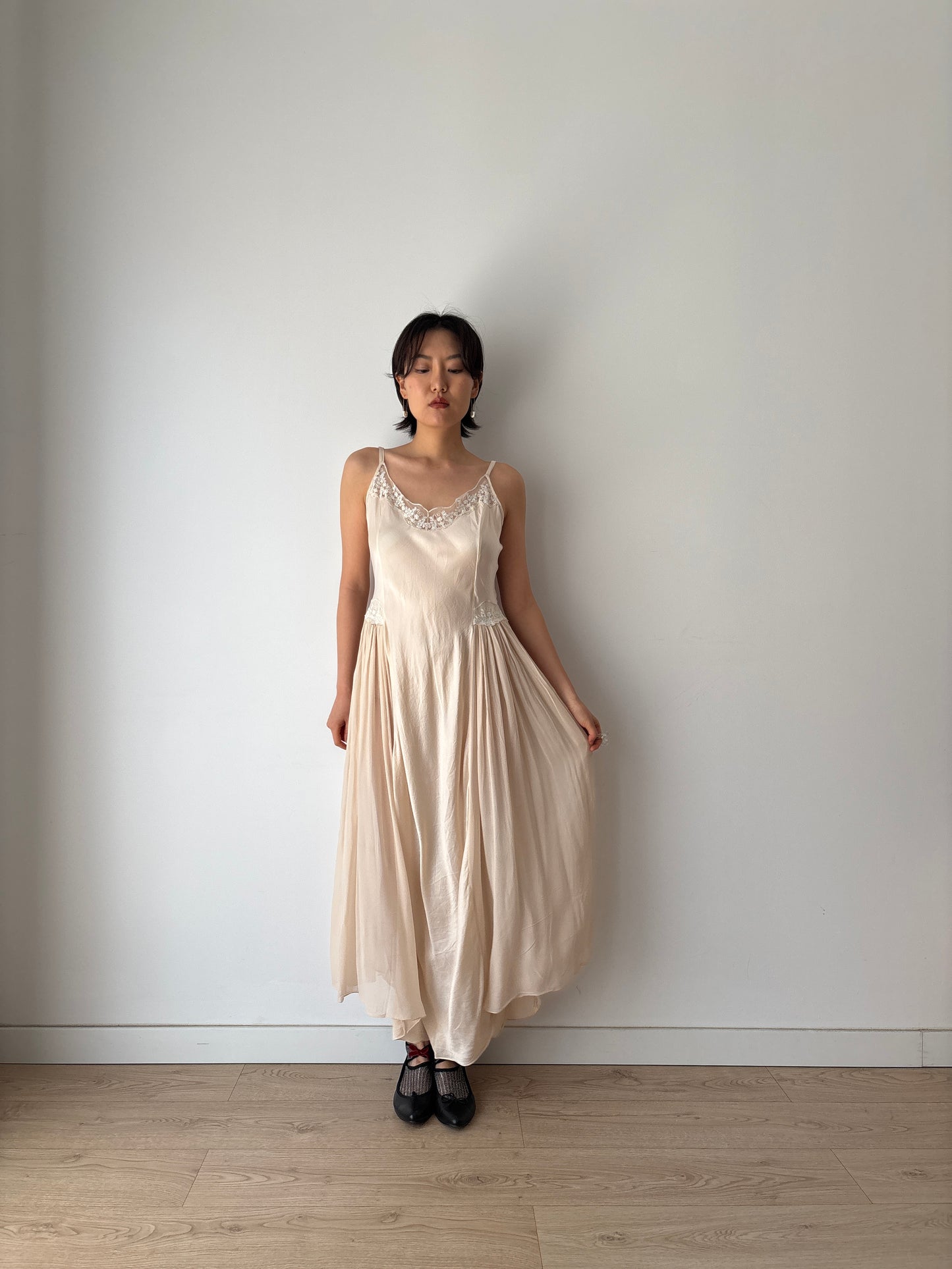Vintage 90s Y2K romantic floral ballet pure silk pink bridal slip maxi dress
