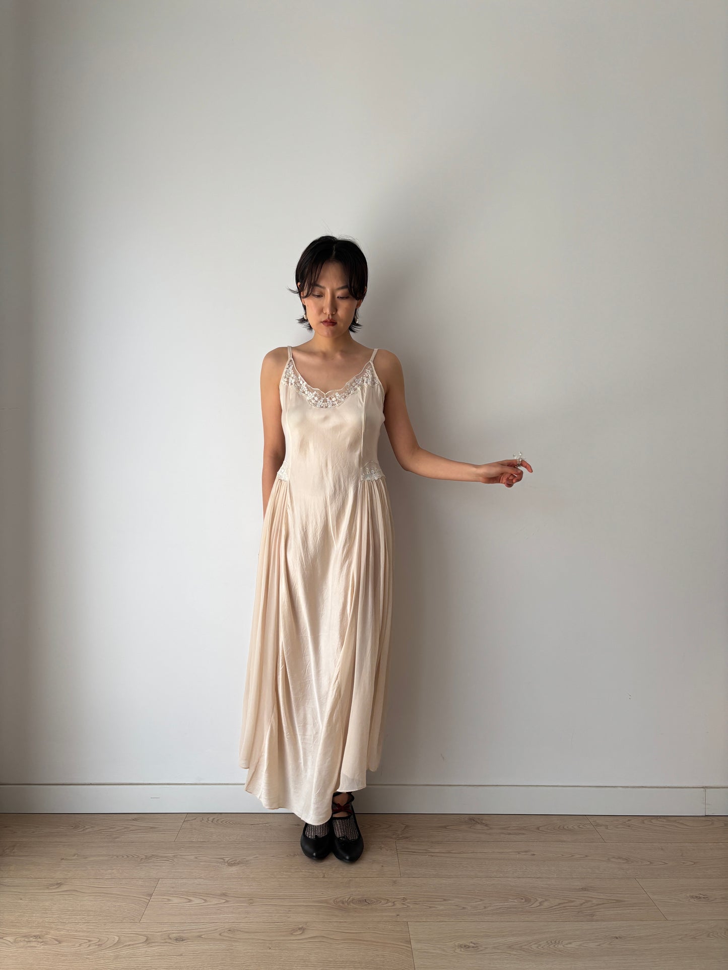 Vintage 90s Y2K romantic floral ballet pure silk pink bridal slip maxi dress