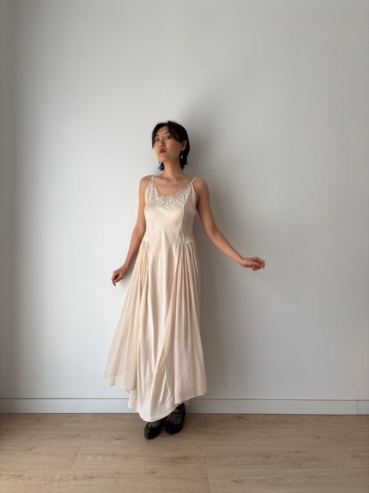 Vintage 90s Y2K romantic floral ballet pure silk pink bridal slip maxi dress