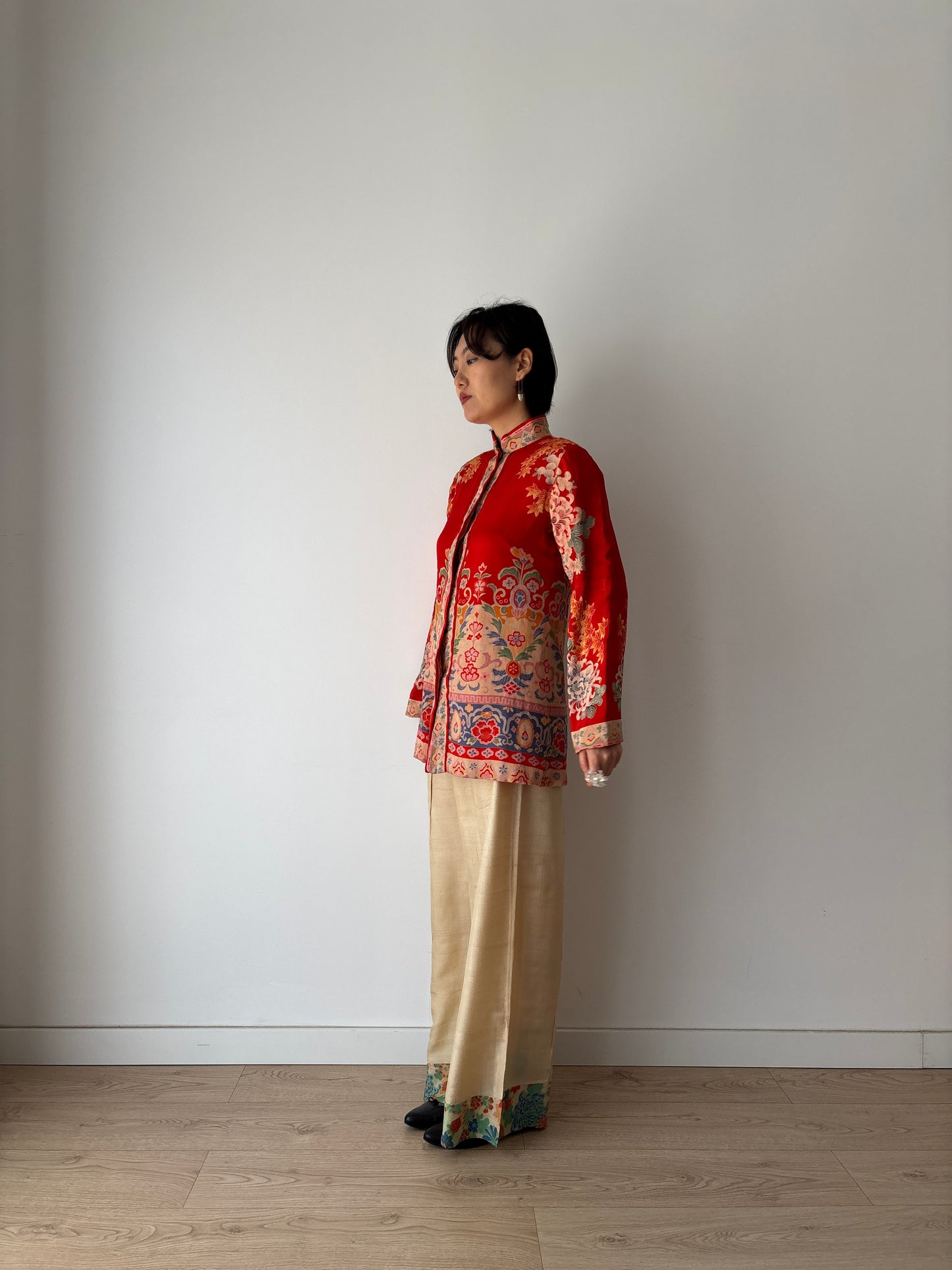 1920s red silk Japanese handmade Kimono Jacket, 1920s Jazz Age Art Dec Silk Kimono Robe/Jacket