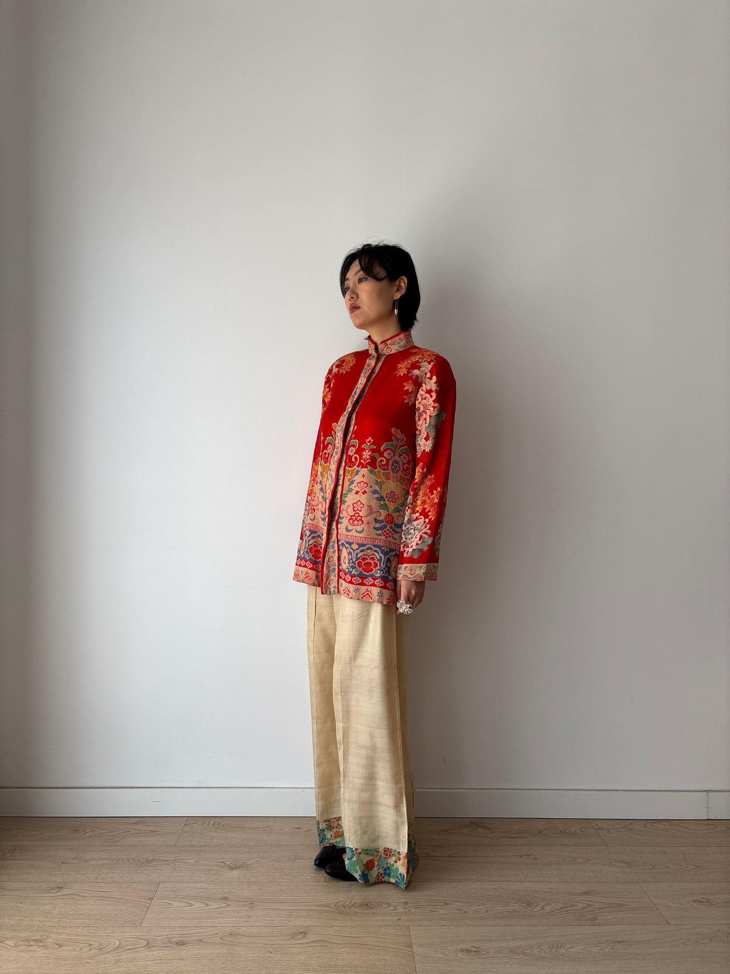 1920s red silk Japanese handmade Kimono Jacket, 1920s Jazz Age Art Dec Silk Kimono Robe/Jacket
