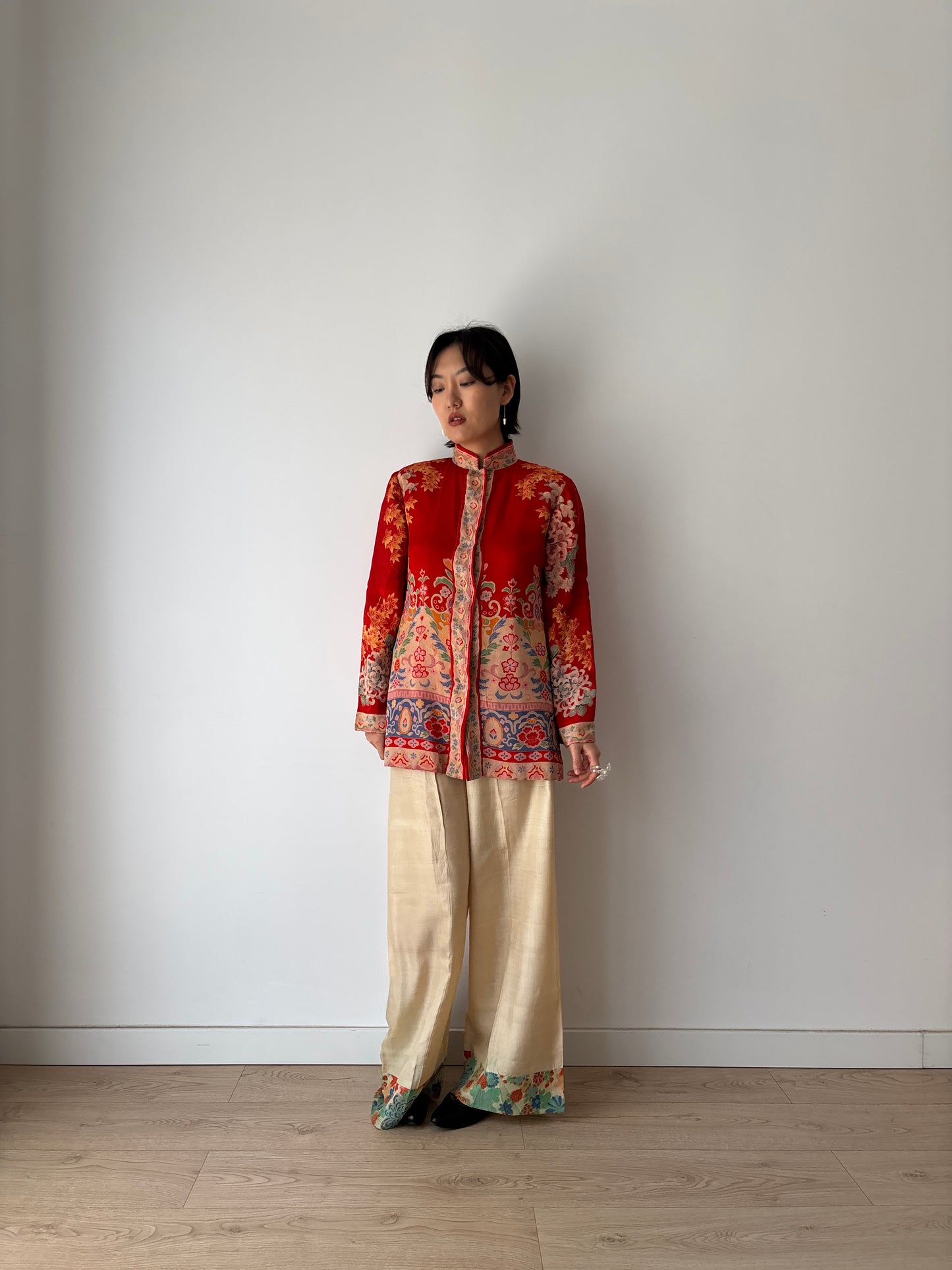 1920s red silk Japanese handmade Kimono Jacket, 1920s Jazz Age Art Dec Silk Kimono Robe/Jacket