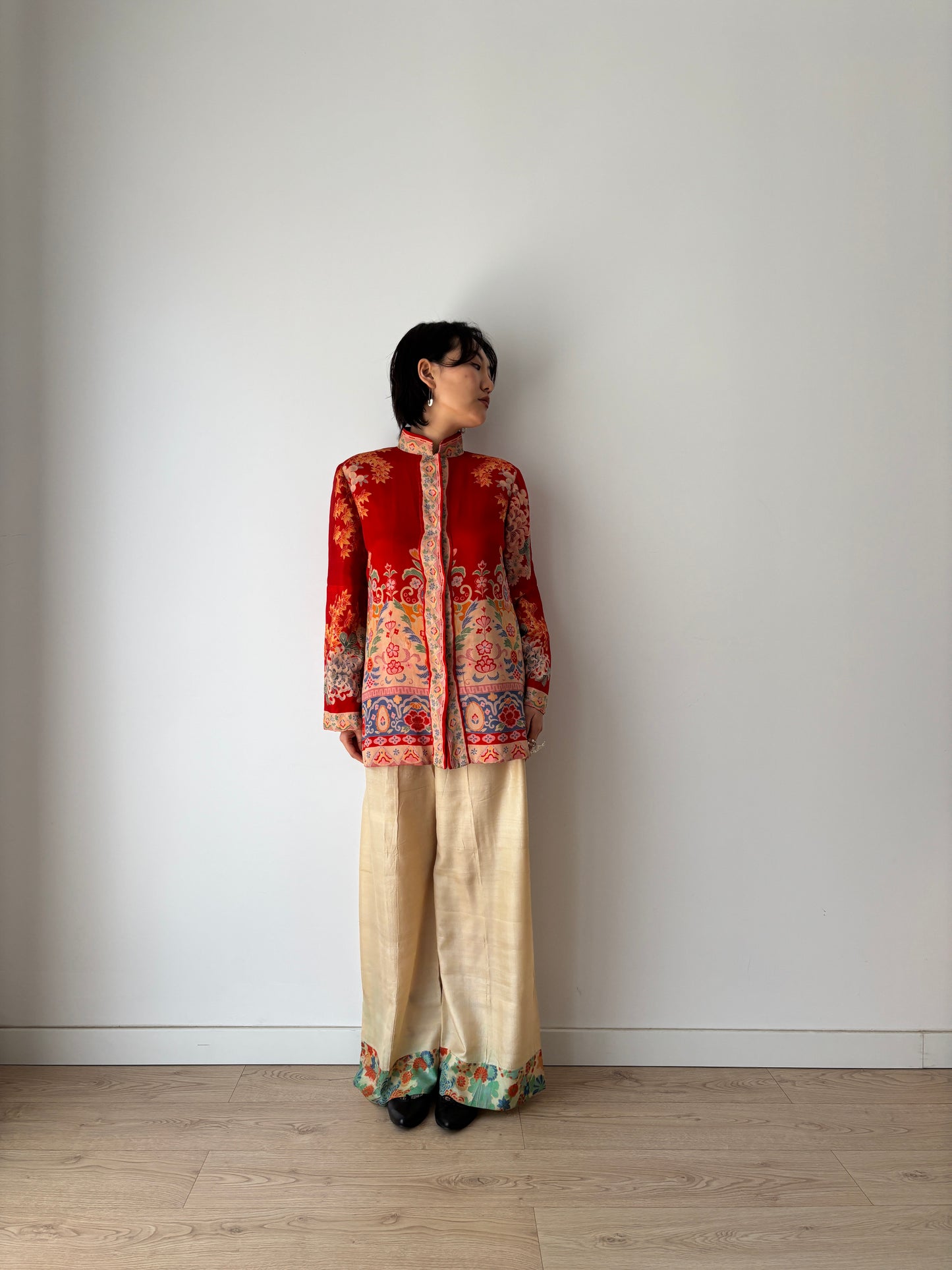 1920s red silk Japanese handmade Kimono Jacket, 1920s Jazz Age Art Dec Silk Kimono Robe/Jacket