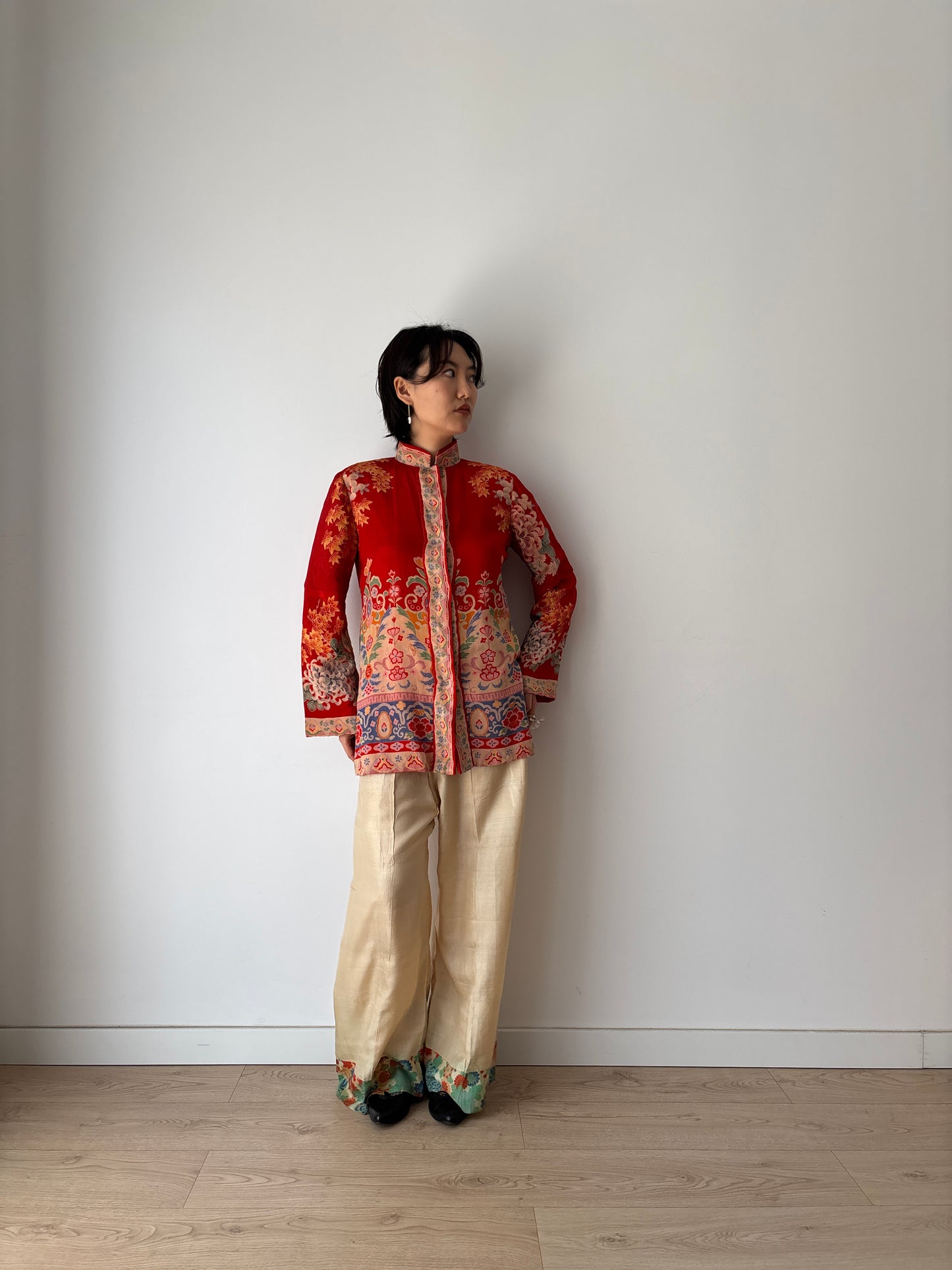 1920s red silk Japanese handmade Kimono Jacket, 1920s Jazz Age Art Dec Silk Kimono Robe/Jacket