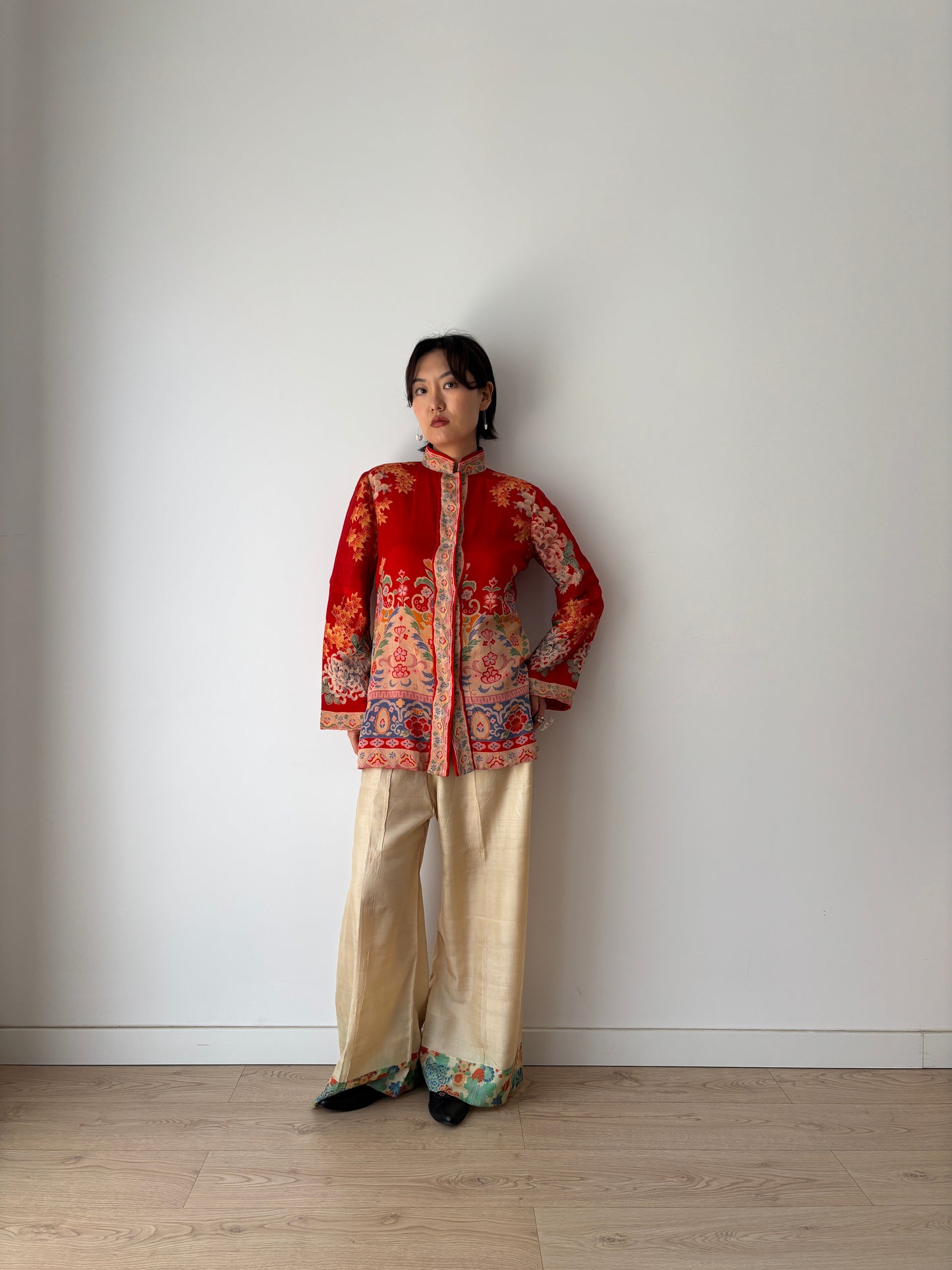 1920s red silk Japanese handmade Kimono Jacket, 1920s Jazz Age Art Dec Silk Kimono Robe/Jacket