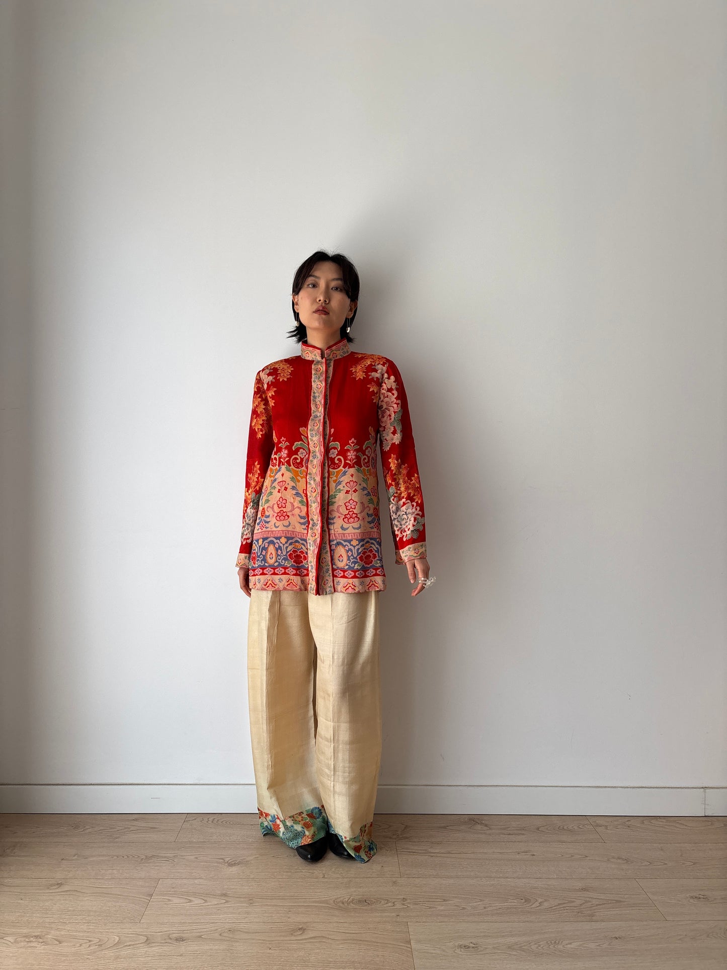1920s red silk Japanese handmade Kimono Jacket, 1920s Jazz Age Art Dec Silk Kimono Robe/Jacket