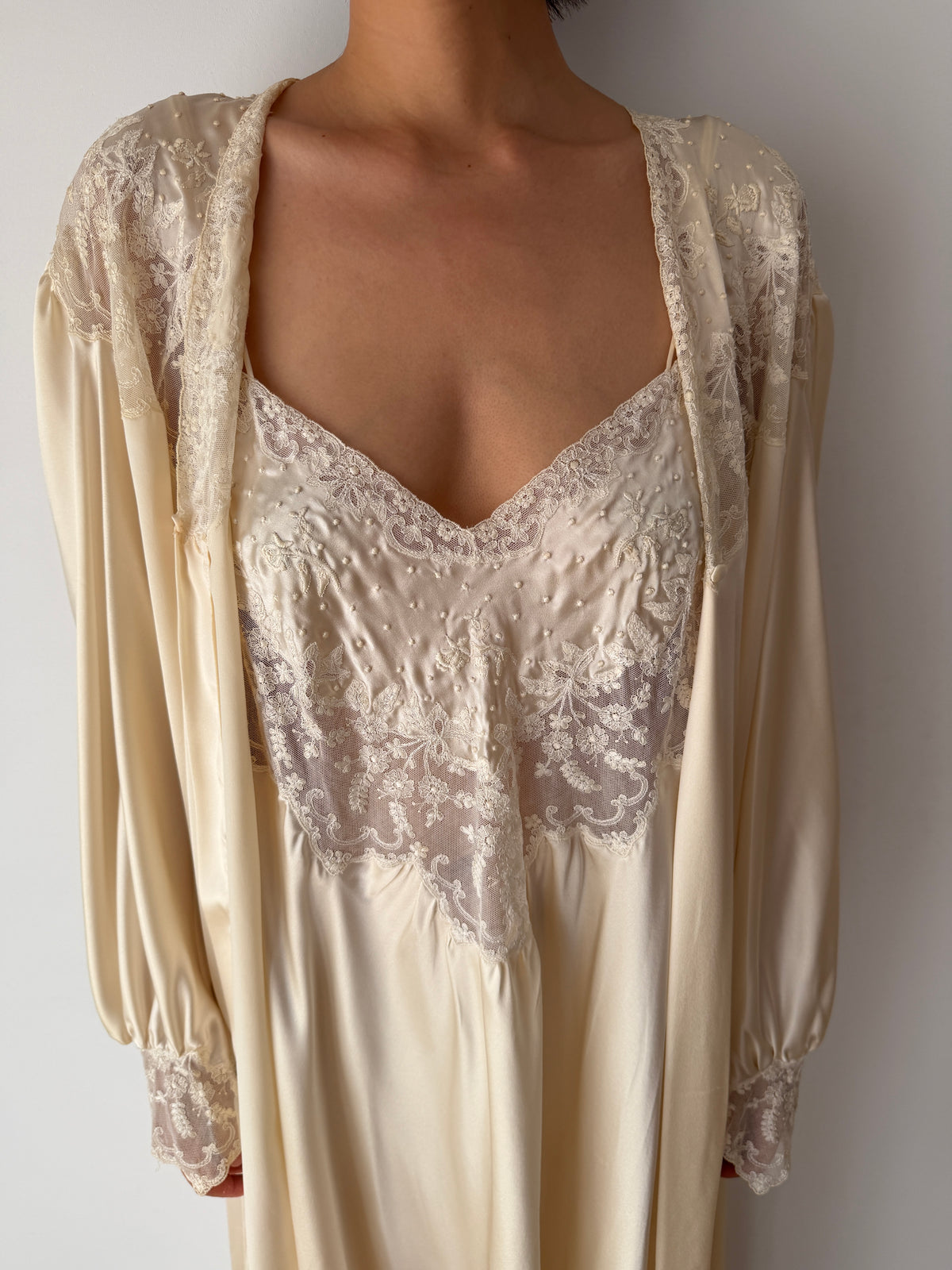 Rare Vintage Florentine Pure Silk Nightgown & Robe Set