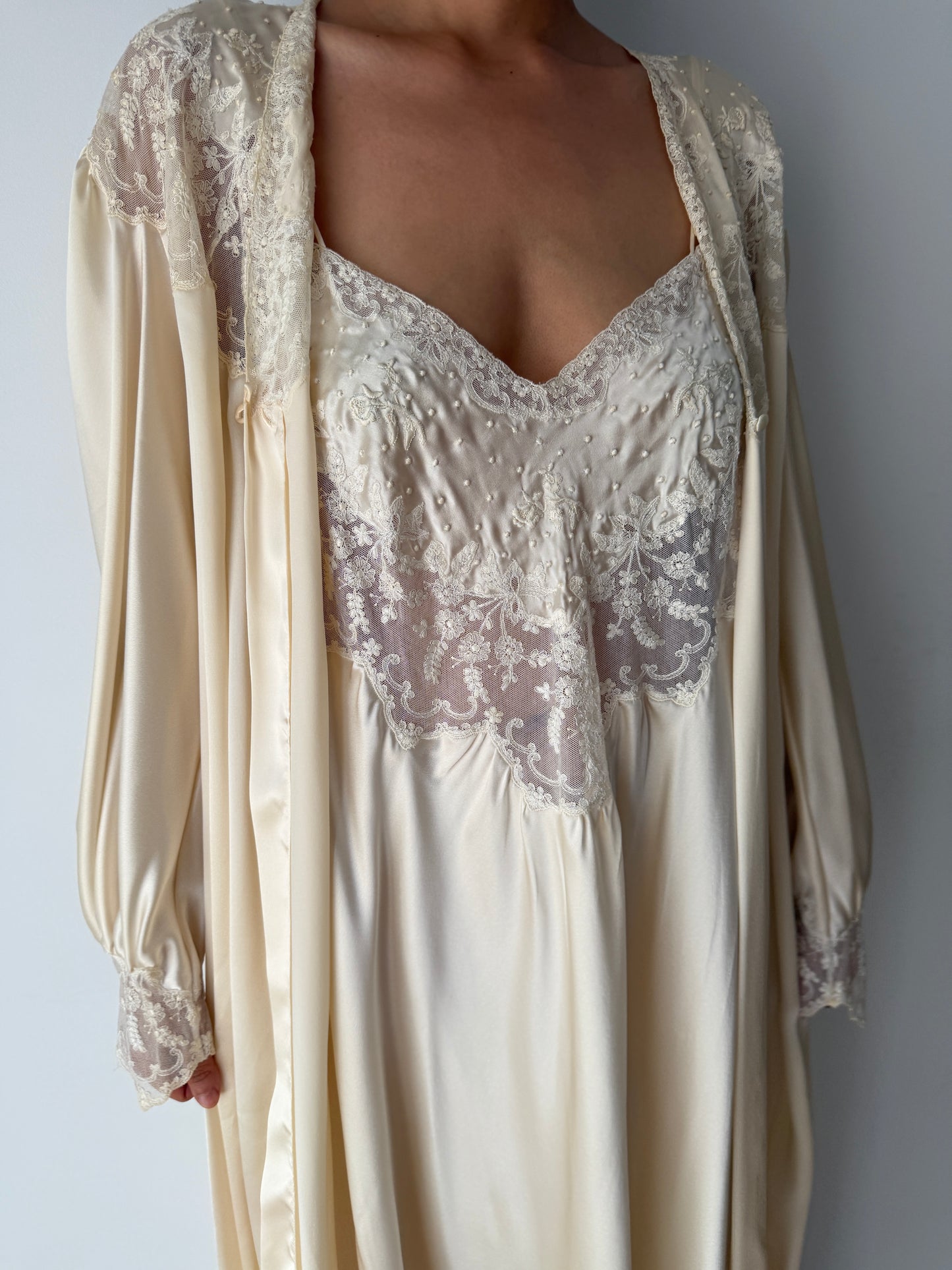 Rare Vintage Florentine Pure Silk Nightgown & Robe Set
