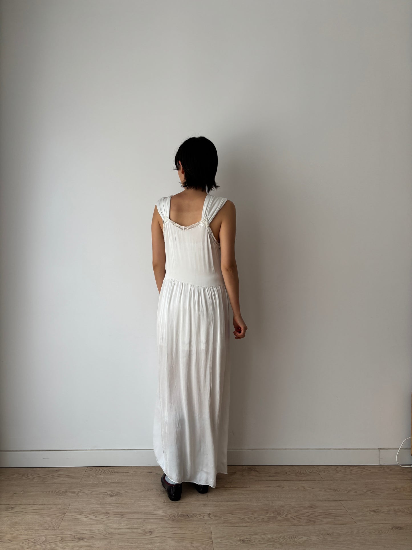 1940s Bridal Vintage Silk Satin Slip Dress, 1930s Antique Lace Romantic Lingerie