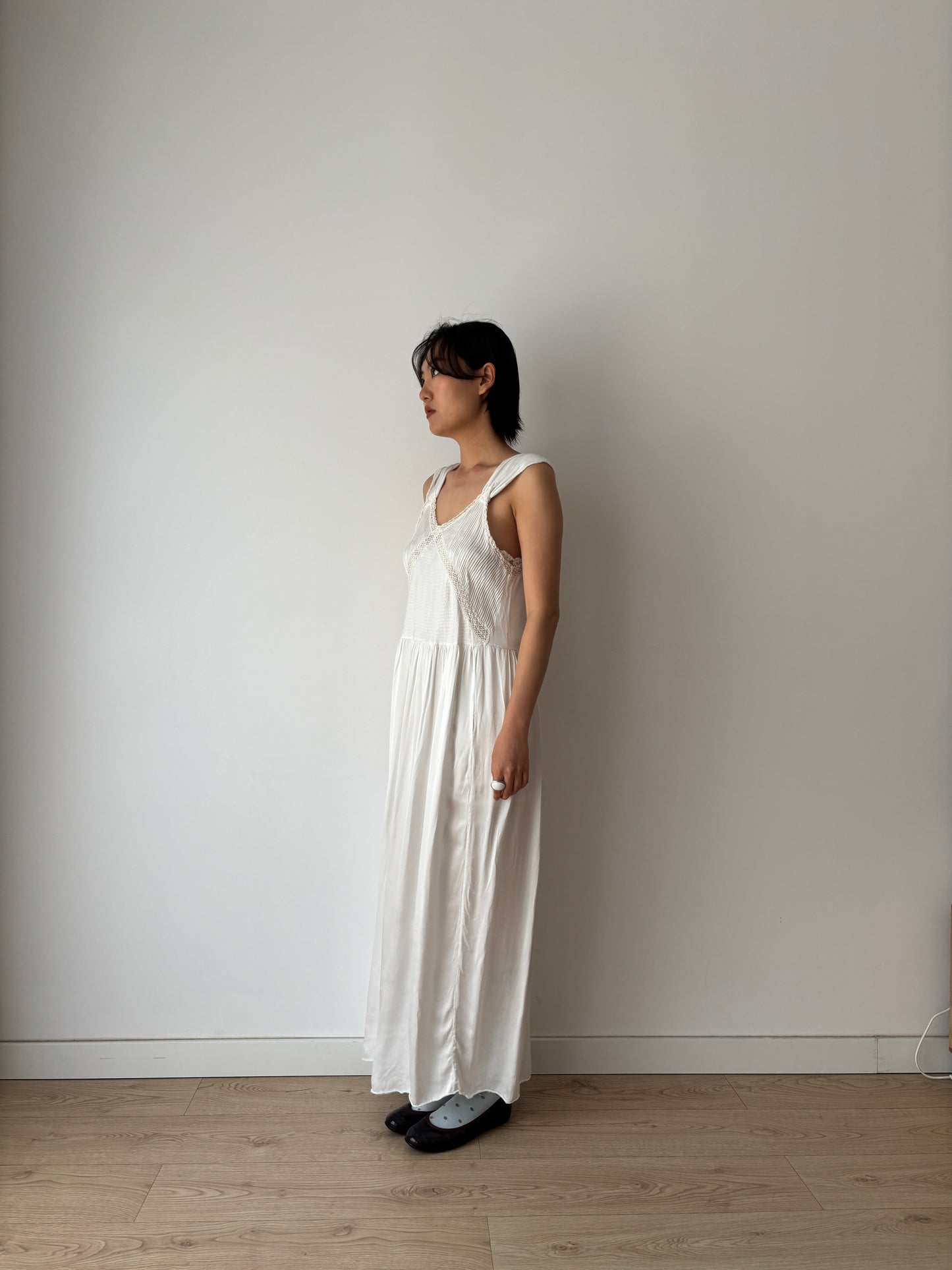 1940s Bridal Vintage Silk Satin Slip Dress, 1930s Antique Lace Romantic Lingerie
