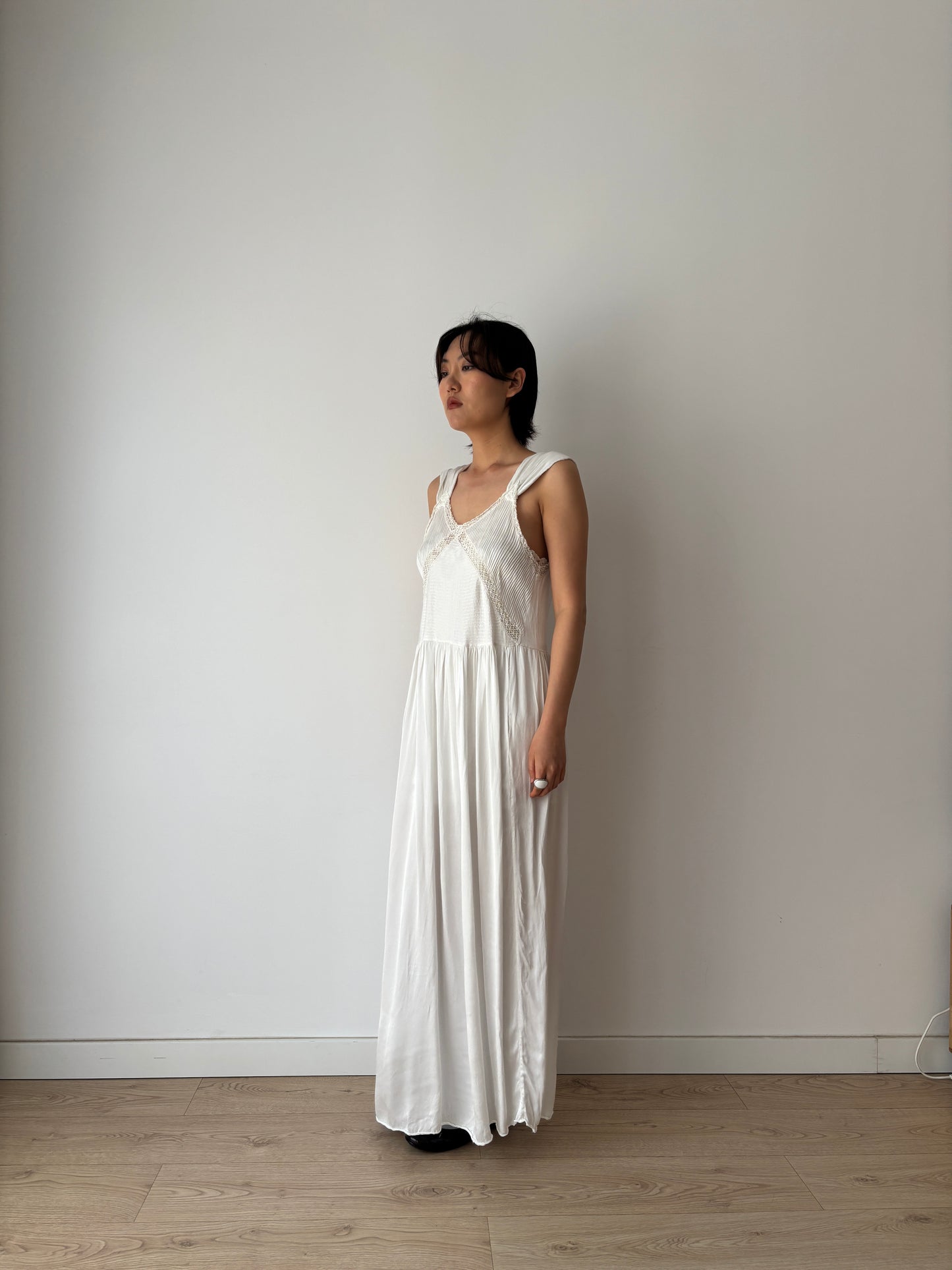 1940s Bridal Vintage Silk Satin Slip Dress, 1930s Antique Lace Romantic Lingerie