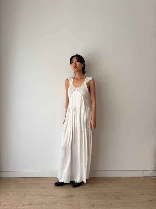 1940s Bridal Vintage Silk Satin Slip Dress, 1930s Antique Lace Romantic Lingerie