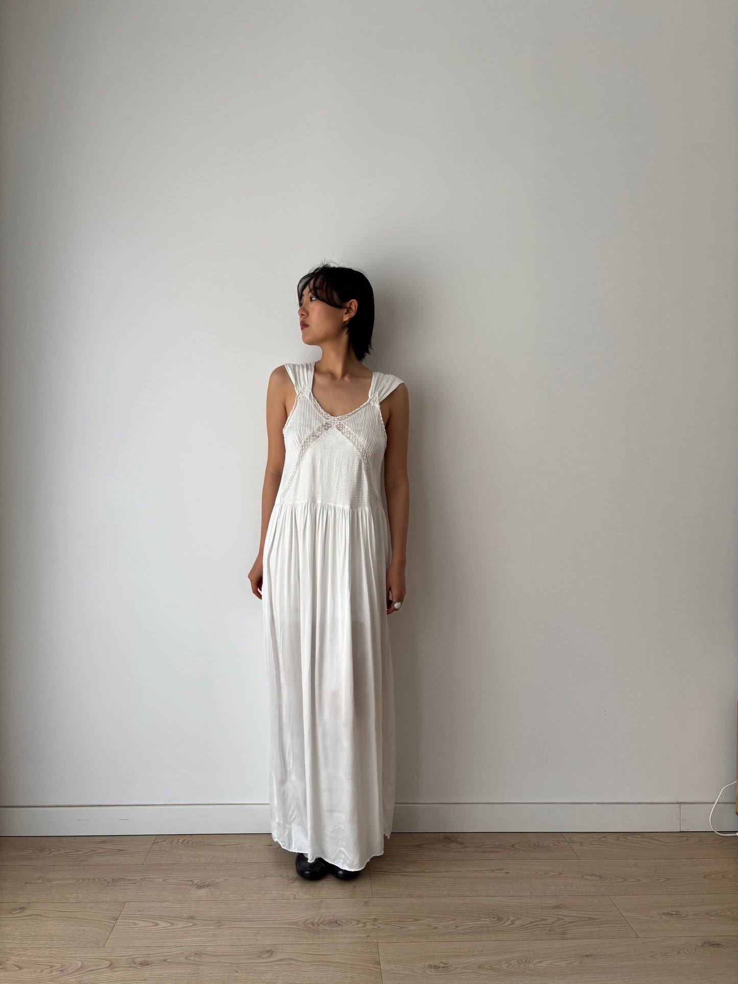 1940s Bridal Vintage Silk Satin Slip Dress, 1930s Antique Lace Romantic Lingerie