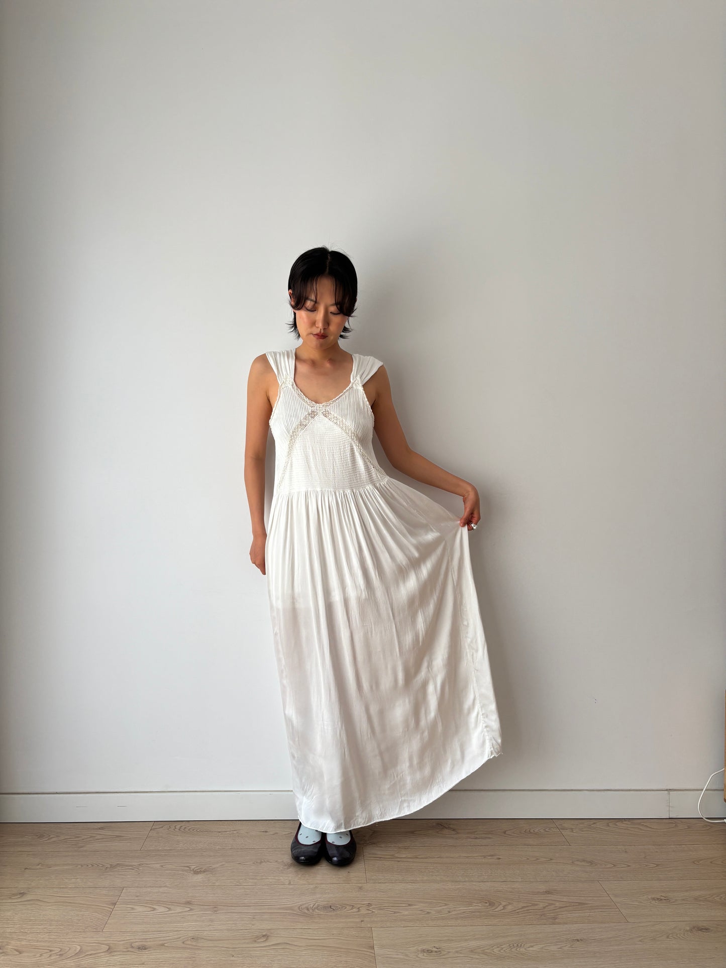 1940s Bridal Vintage Silk Satin Slip Dress, 1930s Antique Lace Romantic Lingerie
