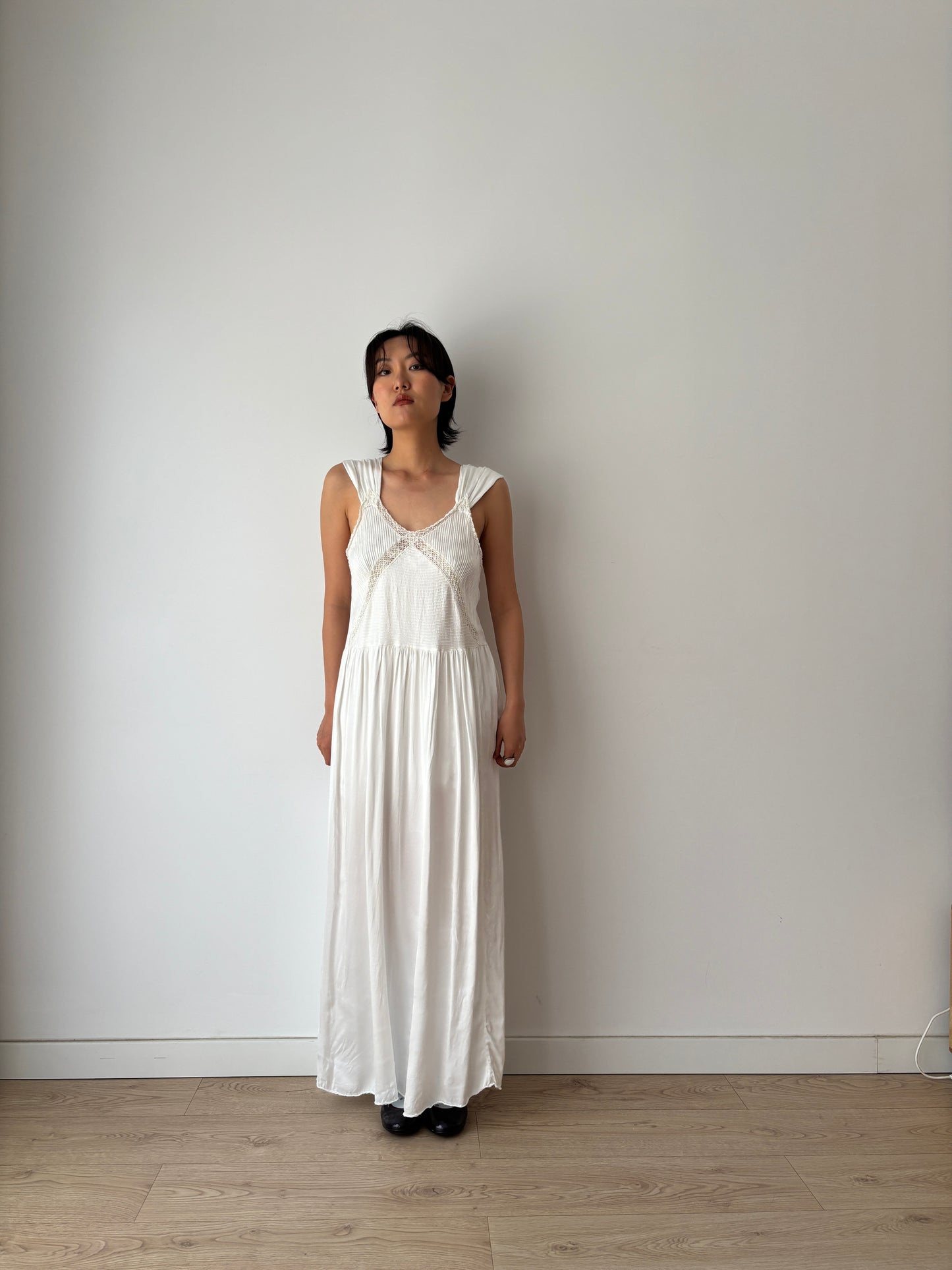 1940s Bridal Vintage Silk Satin Slip Dress, 1930s Antique Lace Romantic Lingerie