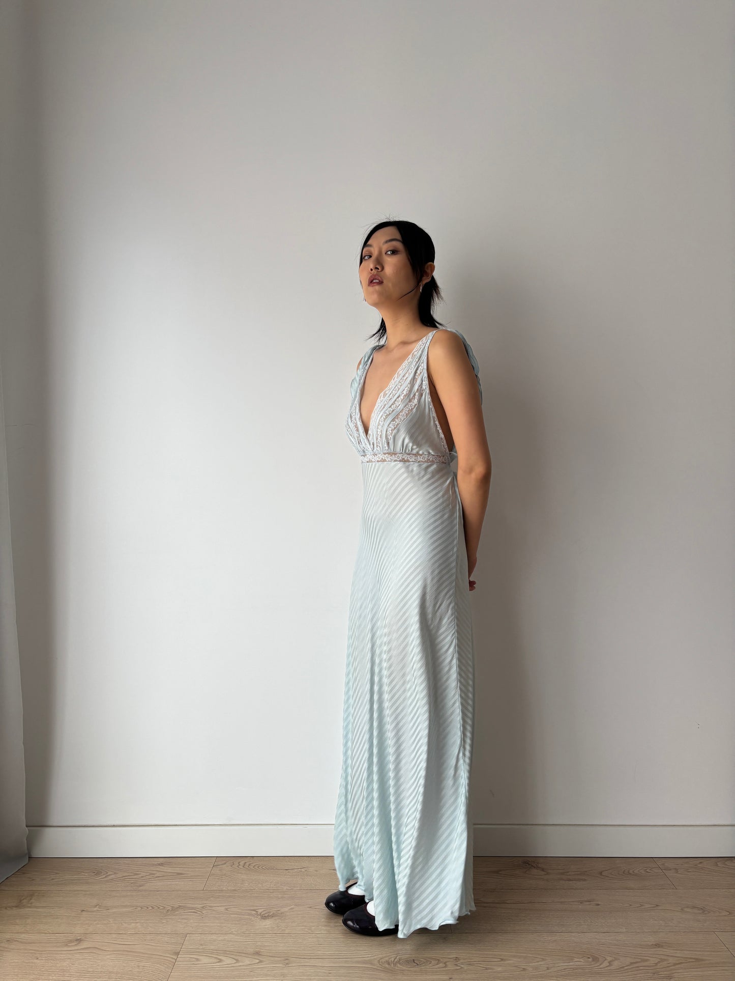 Vintage bias Cut Negligee Pure Silk lace Nightgown