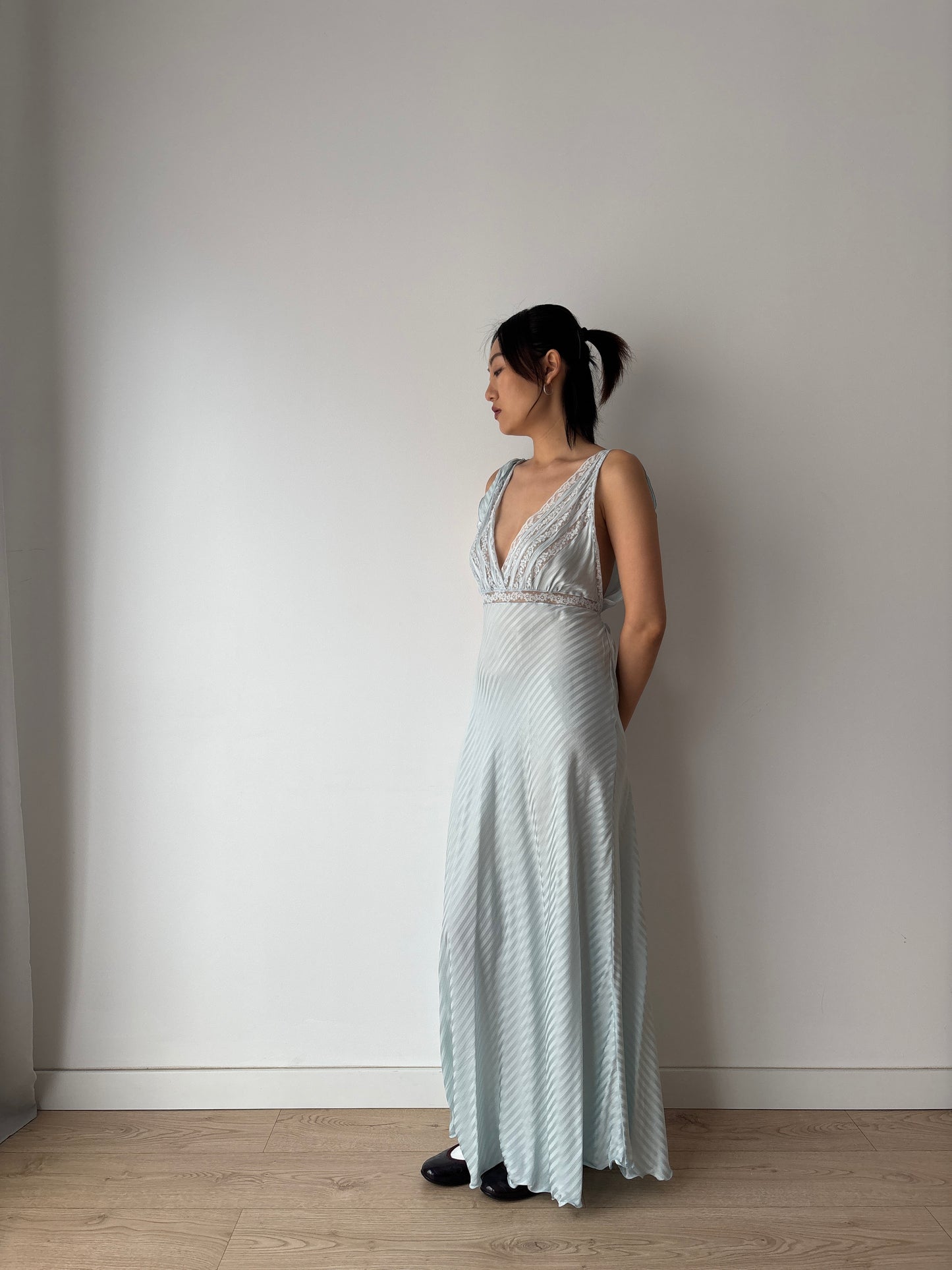 Vintage bias Cut Negligee Pure Silk lace Nightgown