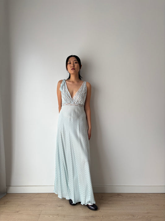 Vintage bias Cut Negligee Pure Silk lace Nightgown