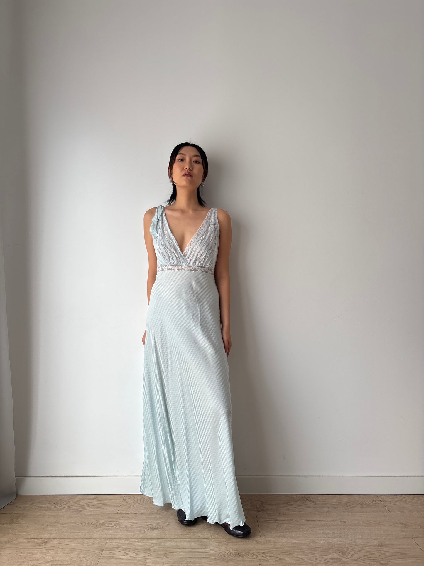 Vintage bias Cut Negligee Pure Silk lace Nightgown