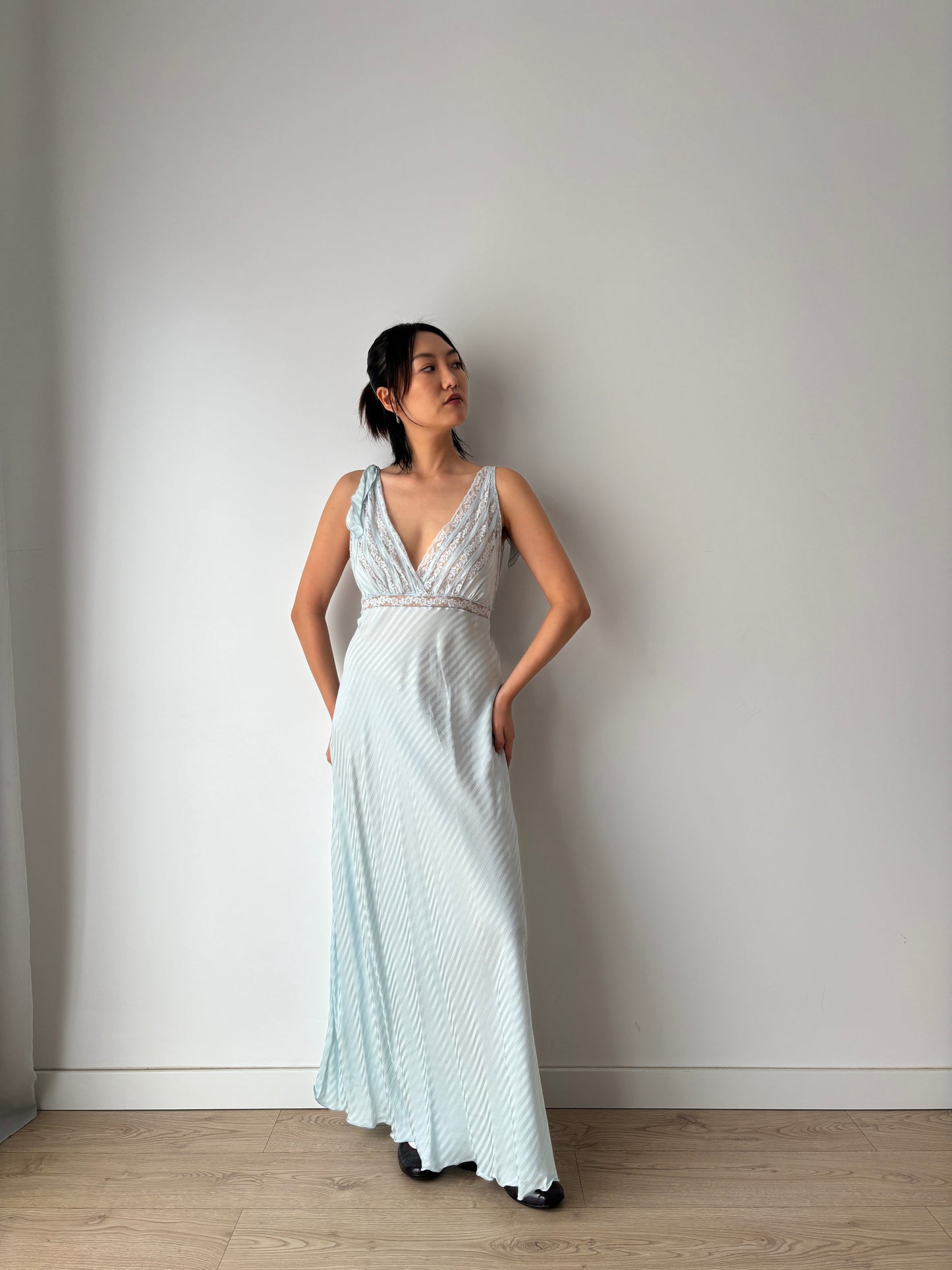 Vintage bias Cut Negligee Pure Silk lace Nightgown