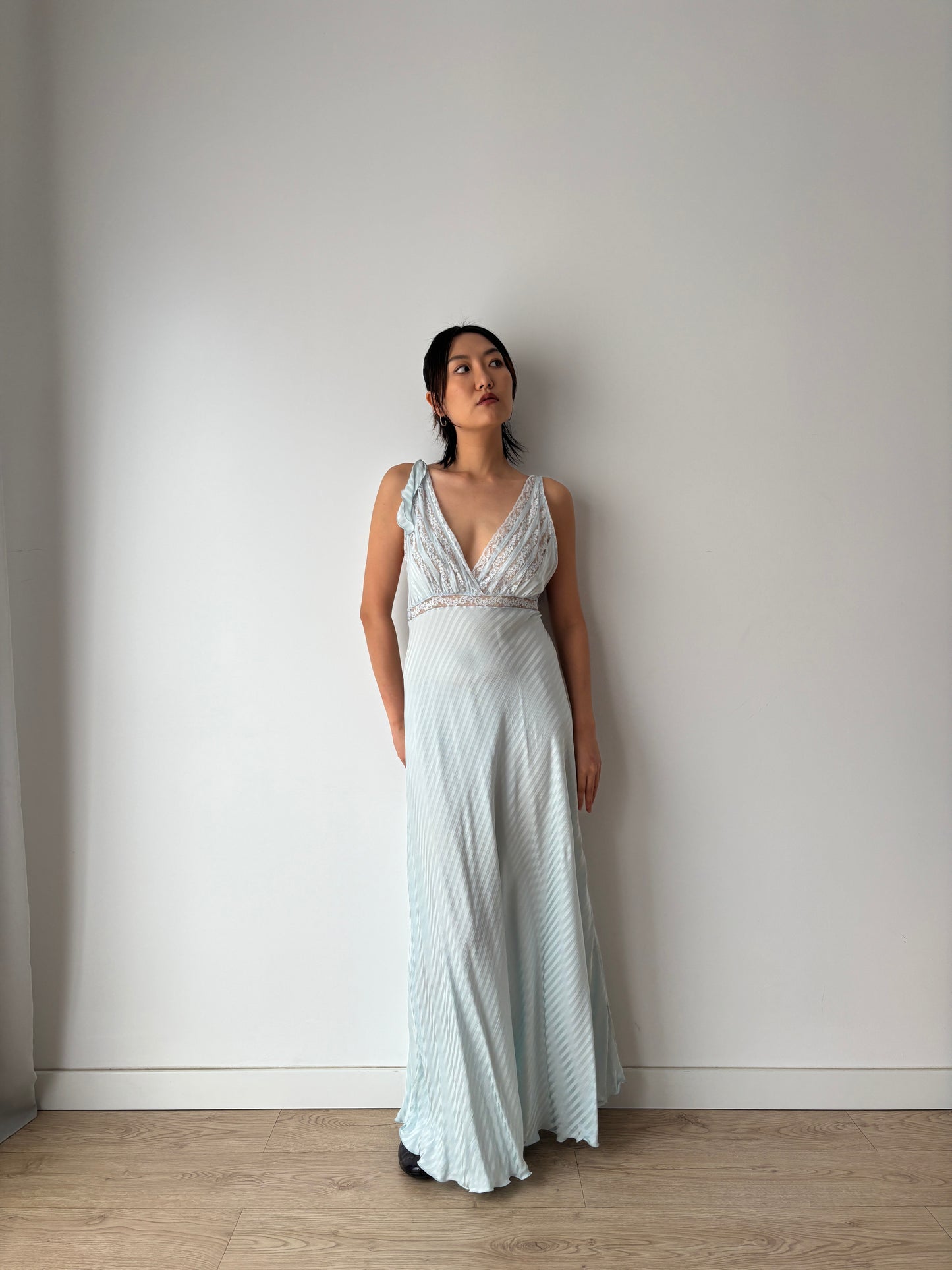 Vintage bias Cut Negligee Pure Silk lace Nightgown