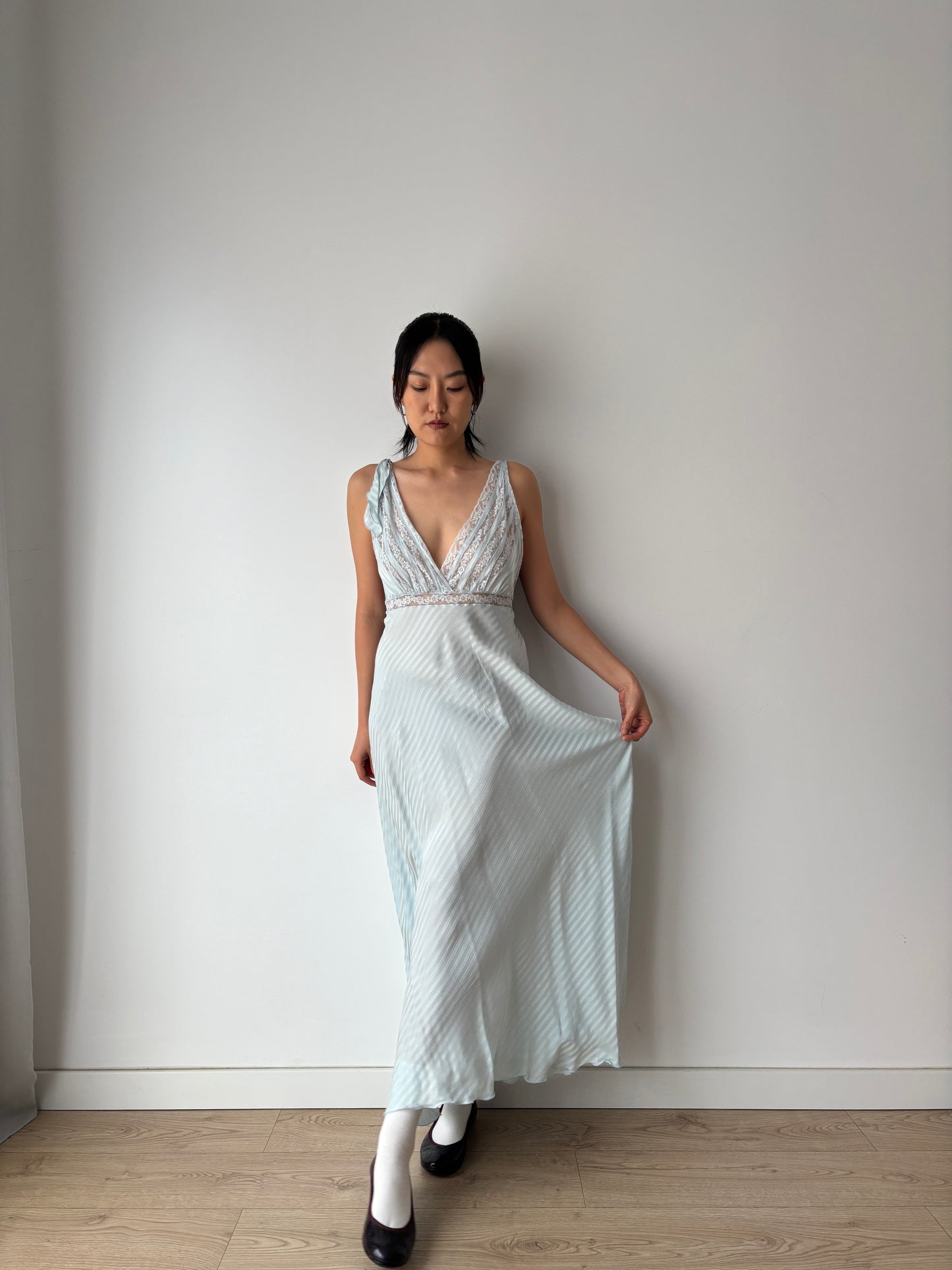 Vintage bias Cut Negligee Pure Silk lace Nightgown