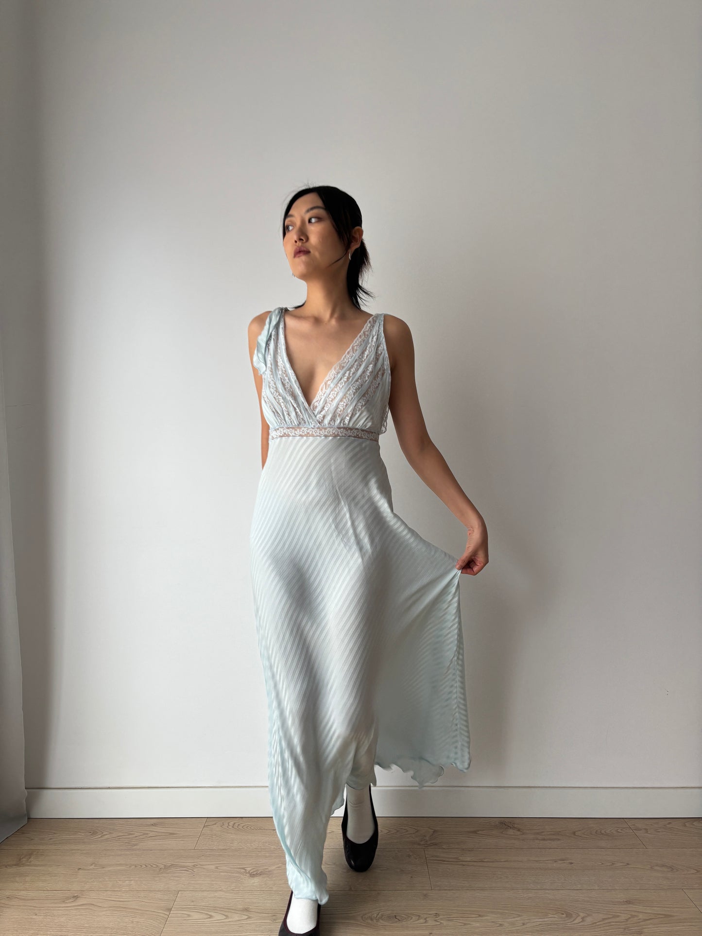 Vintage bias Cut Negligee Pure Silk lace Nightgown