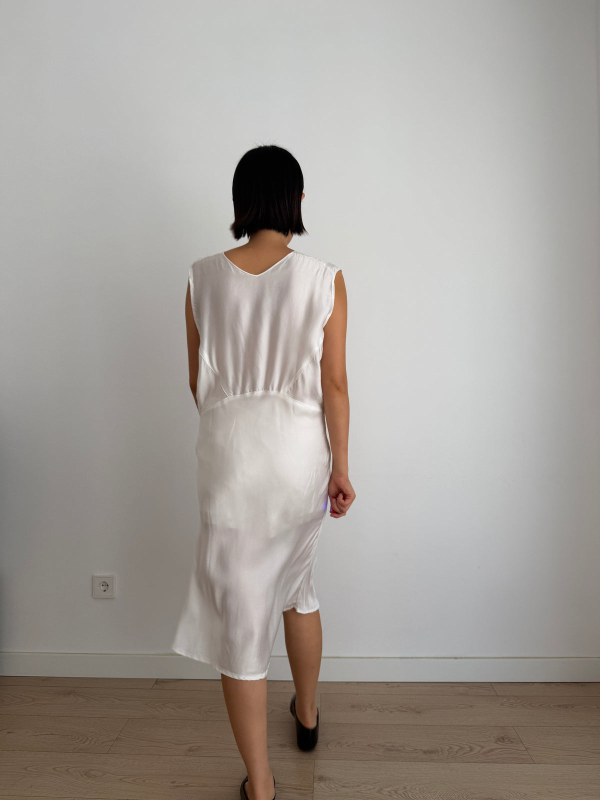1950s Vintage Silk Satin Bridal Embroidered Slip Dress