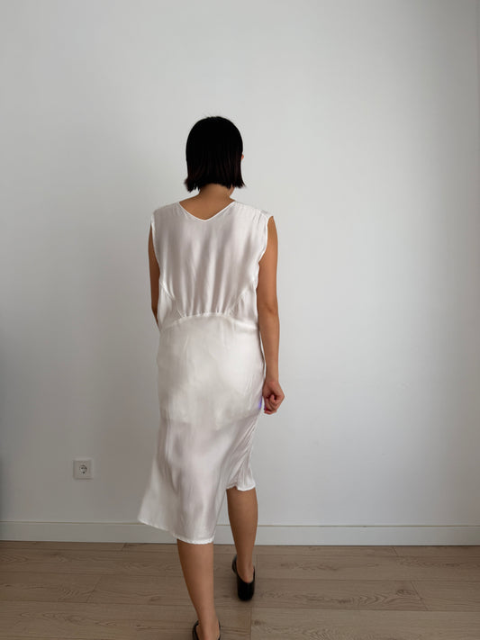 1950s Vintage Silk Satin Bridal Embroidered Slip Dress