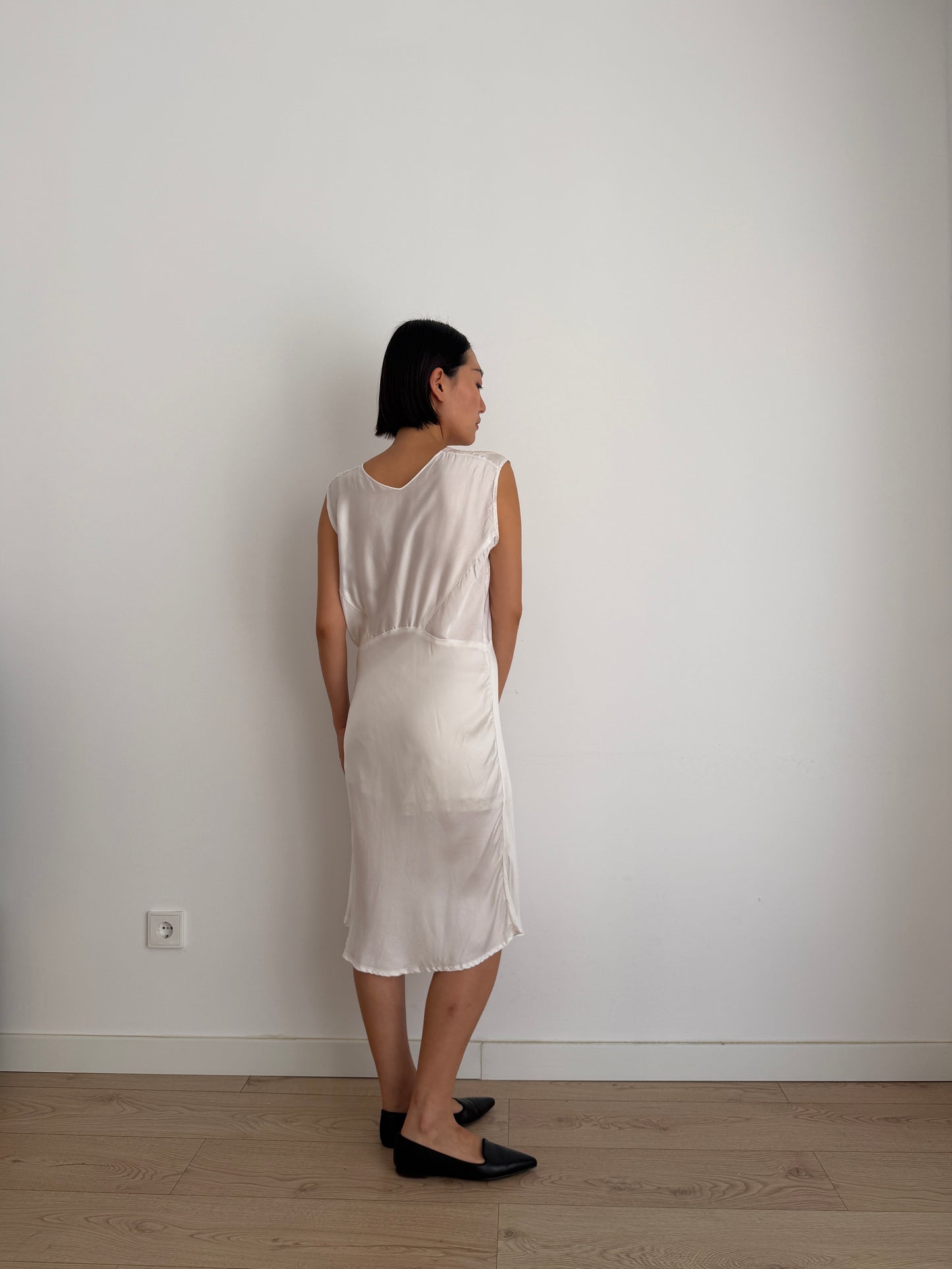 1950s Vintage Silk Satin Bridal Embroidered Slip Dress