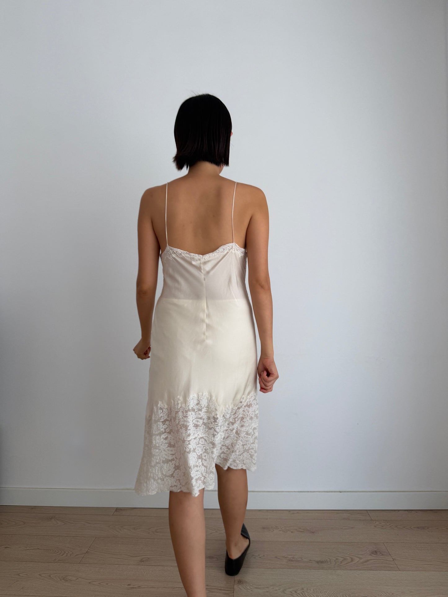 1930s Bridal Silk Heavy Lace Slip Dress, Romantic Floral Antique Embroidered Appliqué Dress