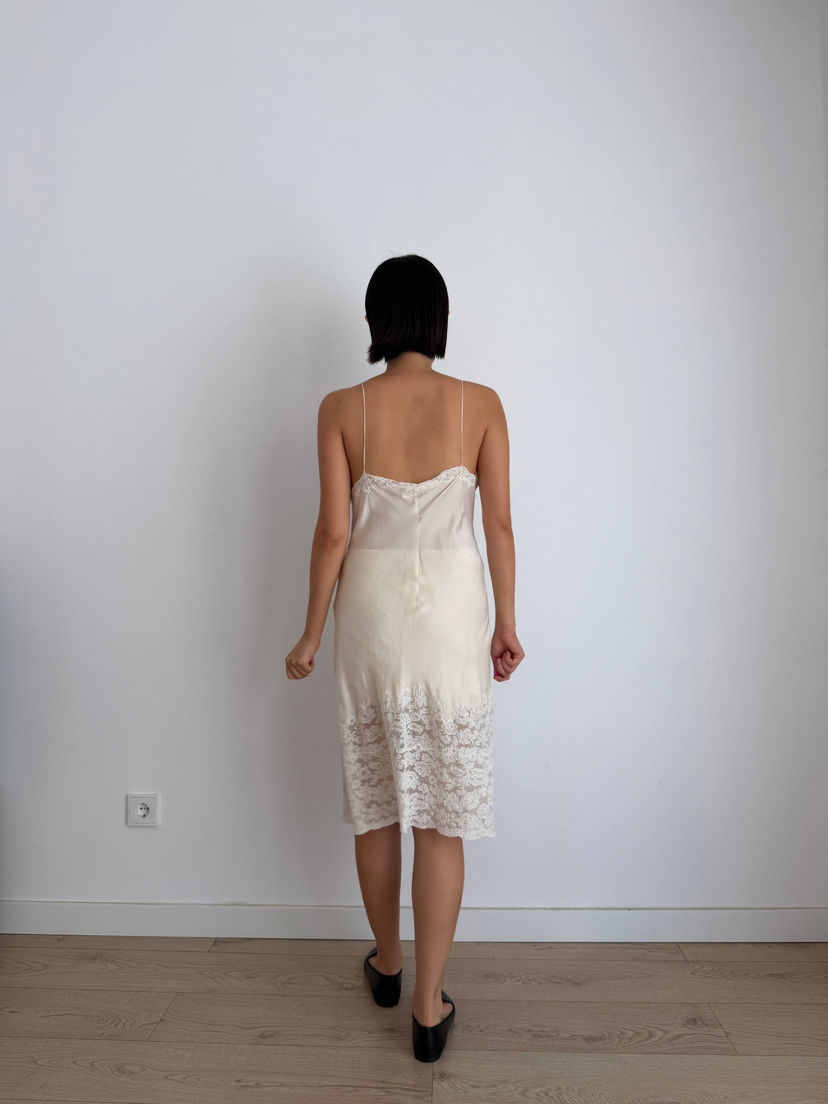 1930s Bridal Silk Heavy Lace Slip Dress, Romantic Floral Antique Embroidered Appliqué Dress