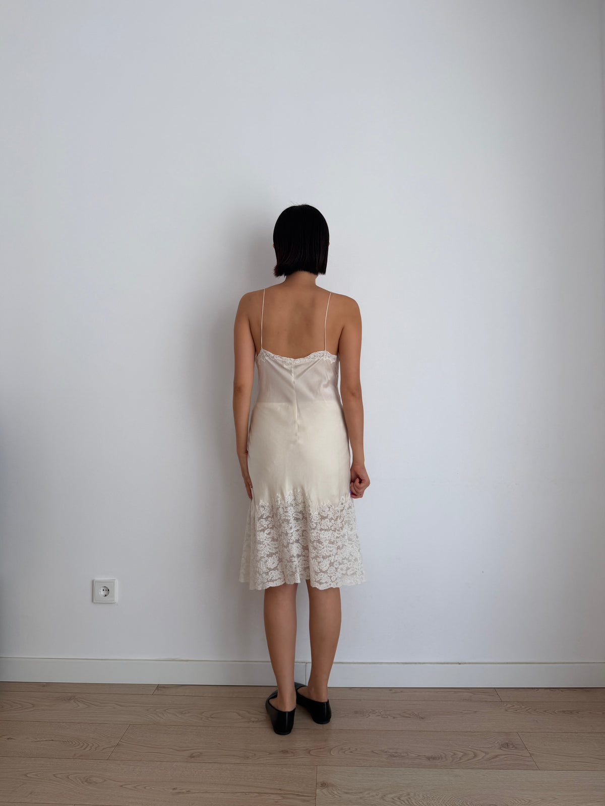 1930s Bridal Silk Heavy Lace Slip Dress, Romantic Floral Antique Embroidered Appliqué Dress